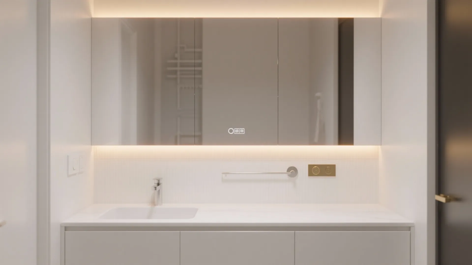 Vanity with integrated LED mirror and backsplash