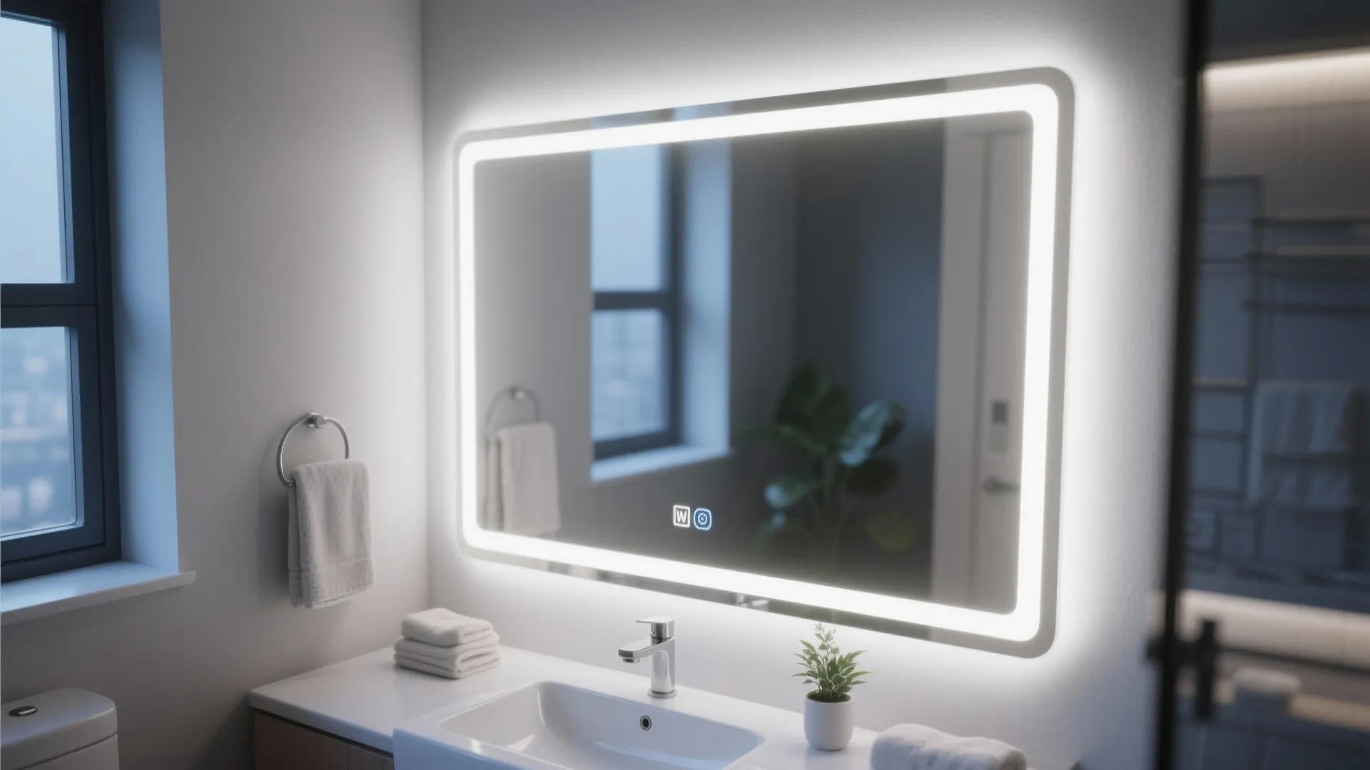 3. White Framed Mirror with Integrated LED