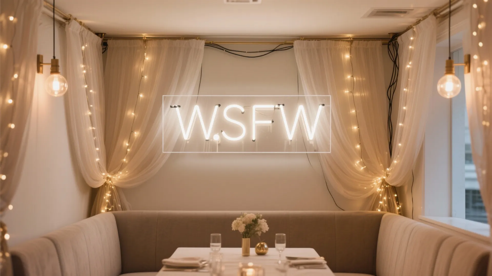 Custom LED Name Sign With Sheer Drapes