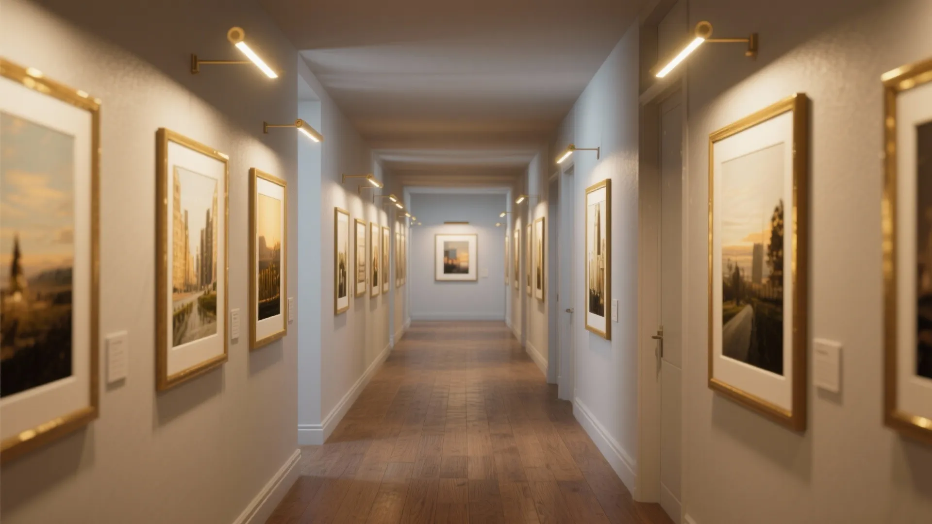 2. Integrated LED Gold Picture Lights to Highlight Art and Walls