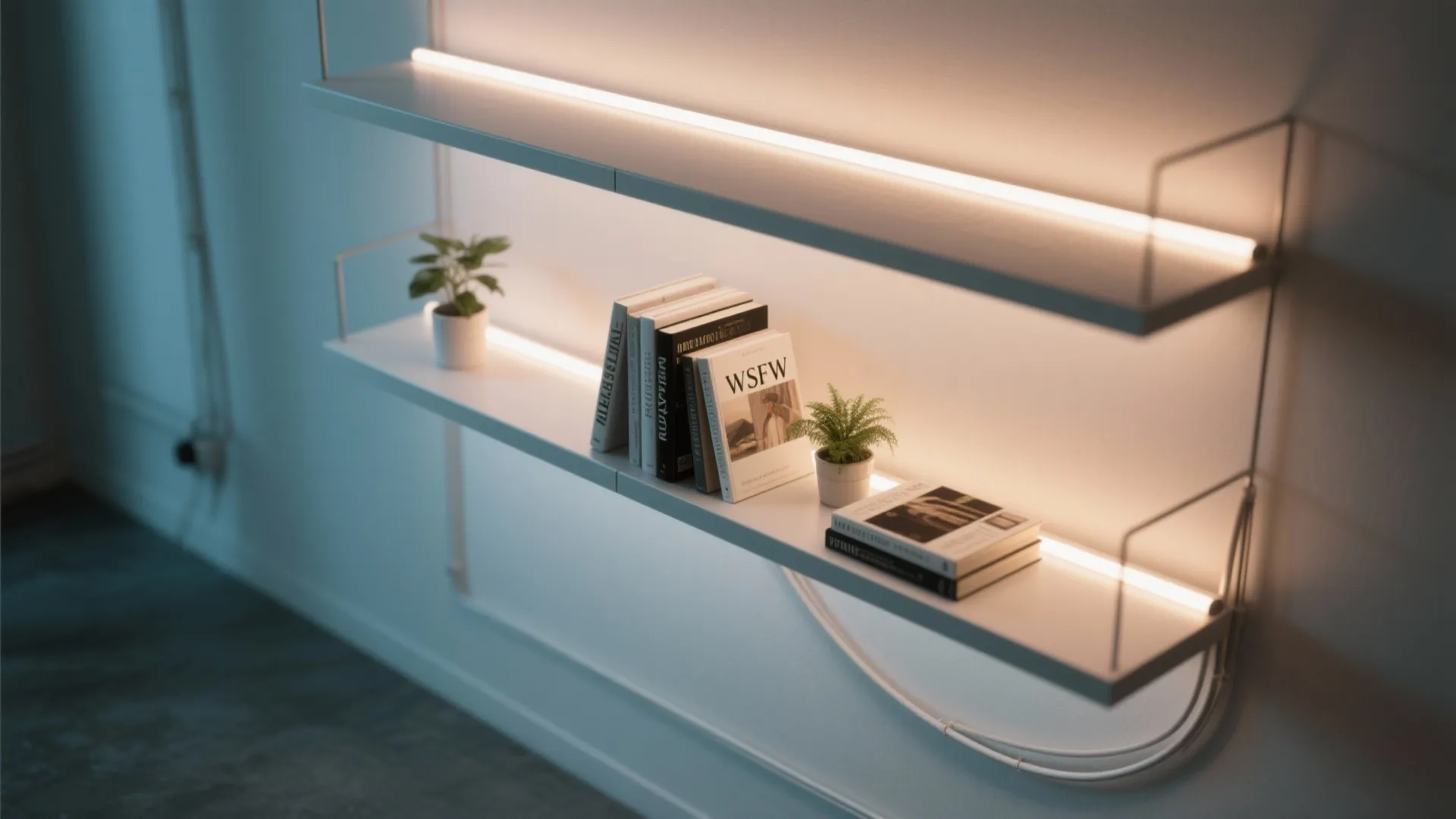 3. Accent Strips Behind Floating Shelves