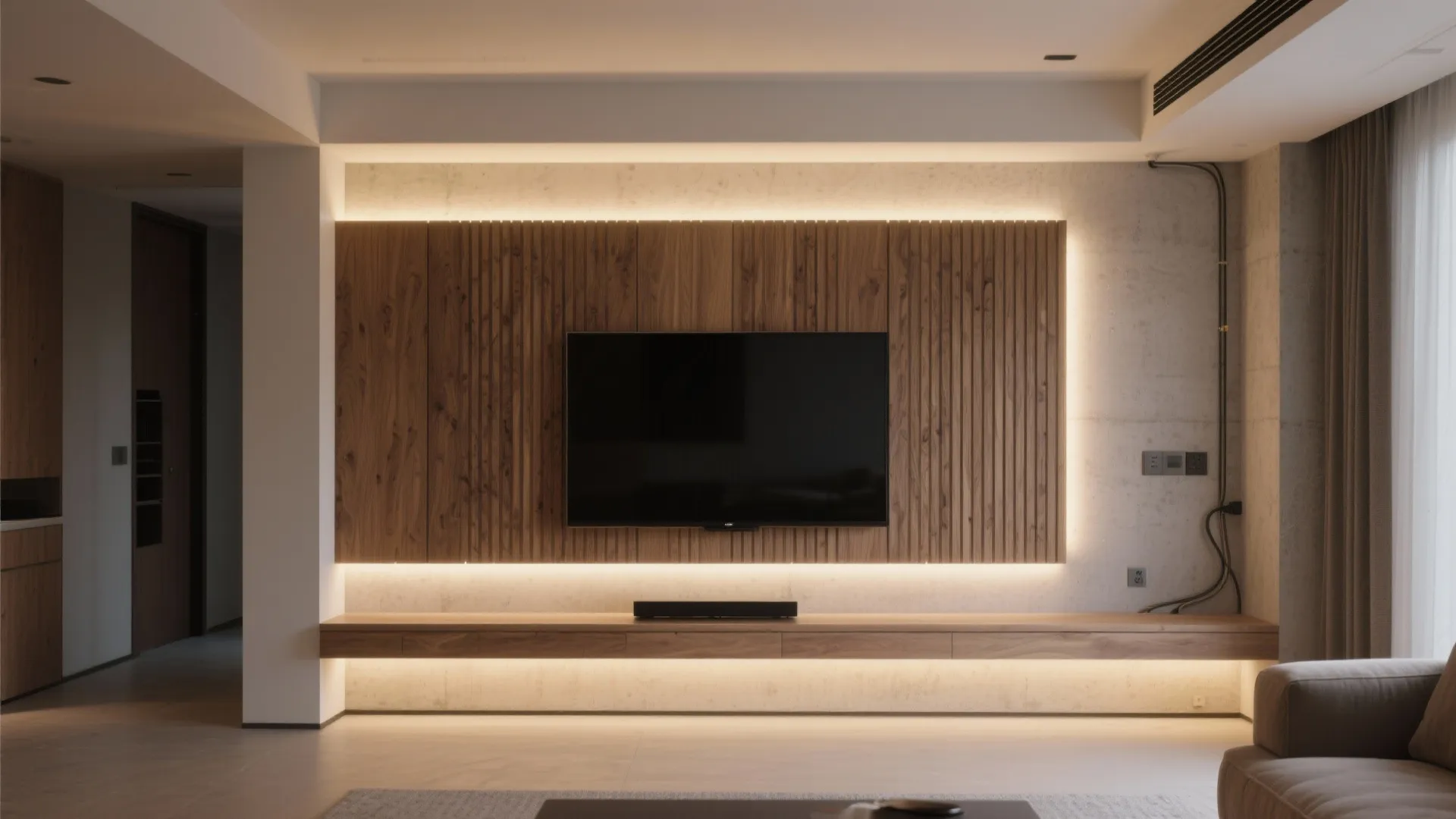 Textured back panel with LED wash for depth