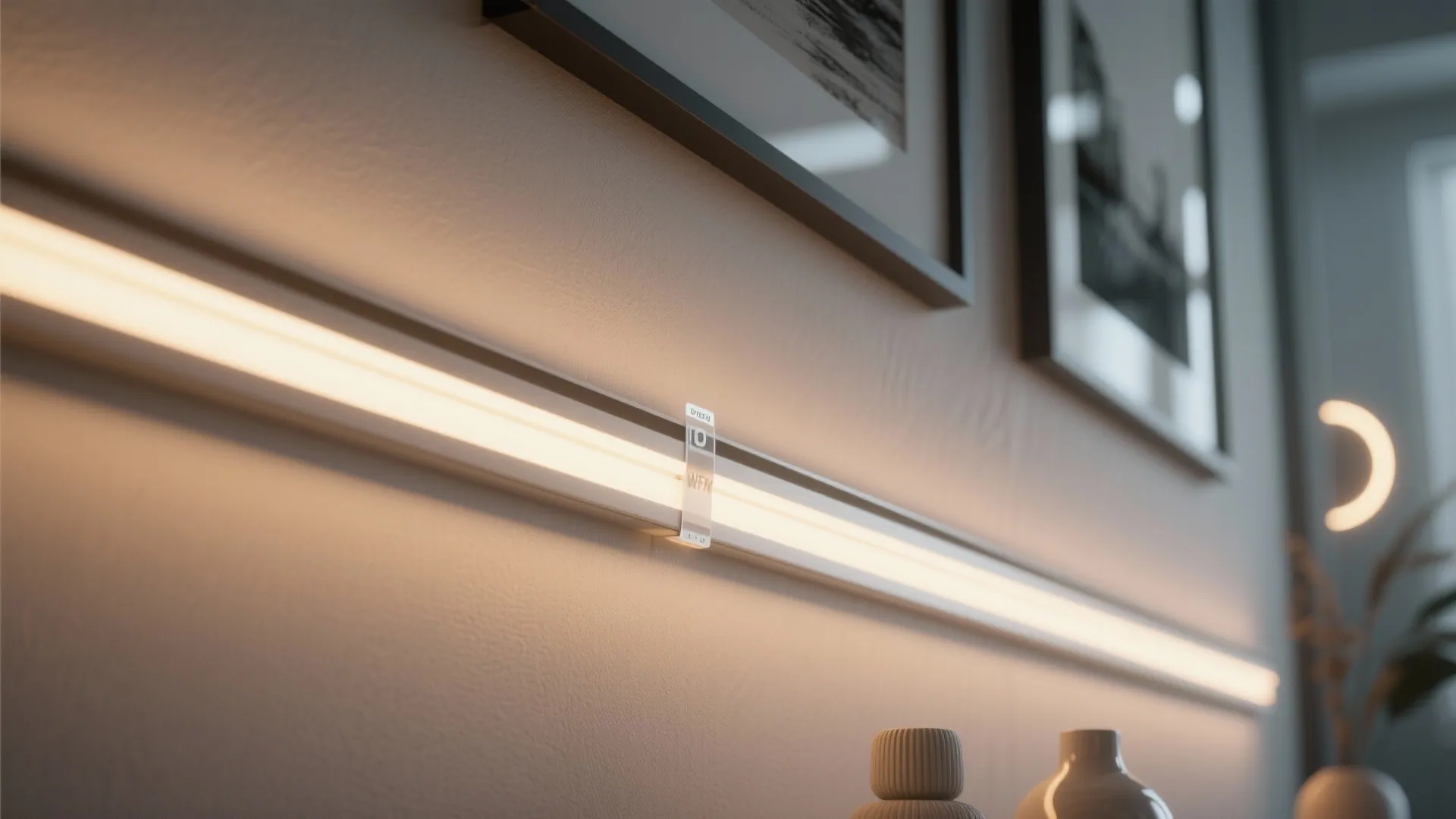 4. Minimalist LED Strip Behind Picture Frames