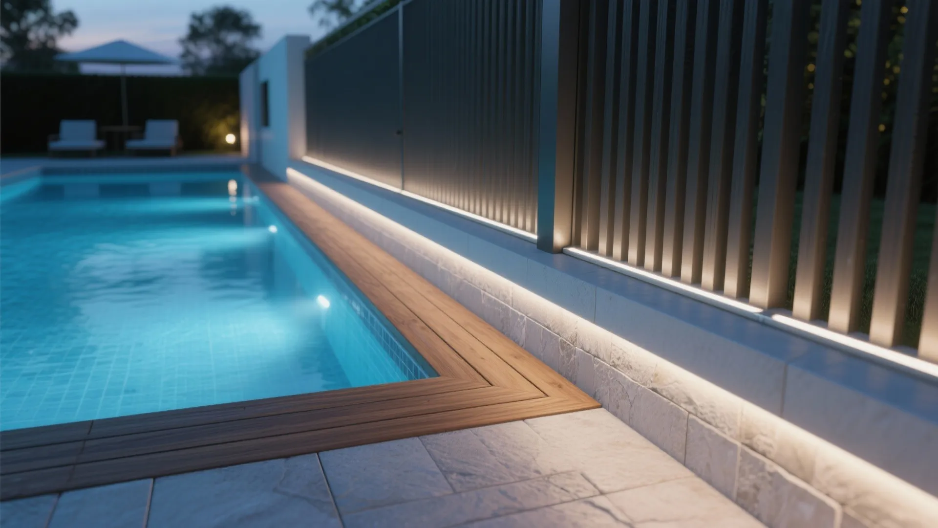 3. Linear LED Strips Hidden in Coping