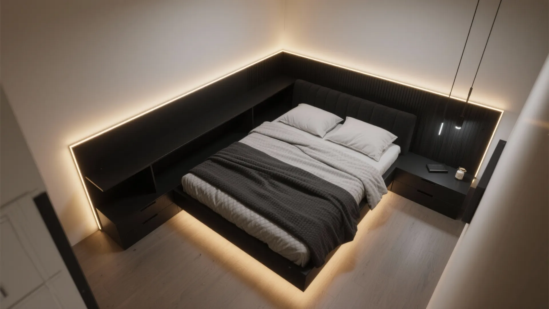 4. Matte black LED strip accents