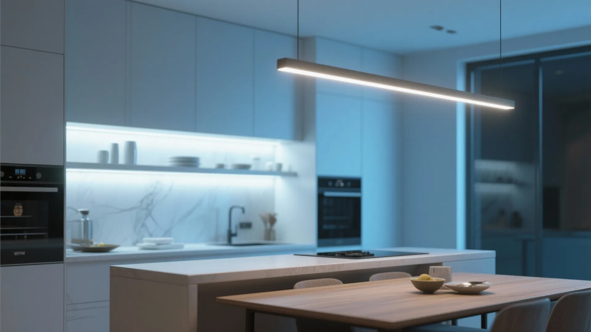 9. Minimalist LED Strip Above Shelf