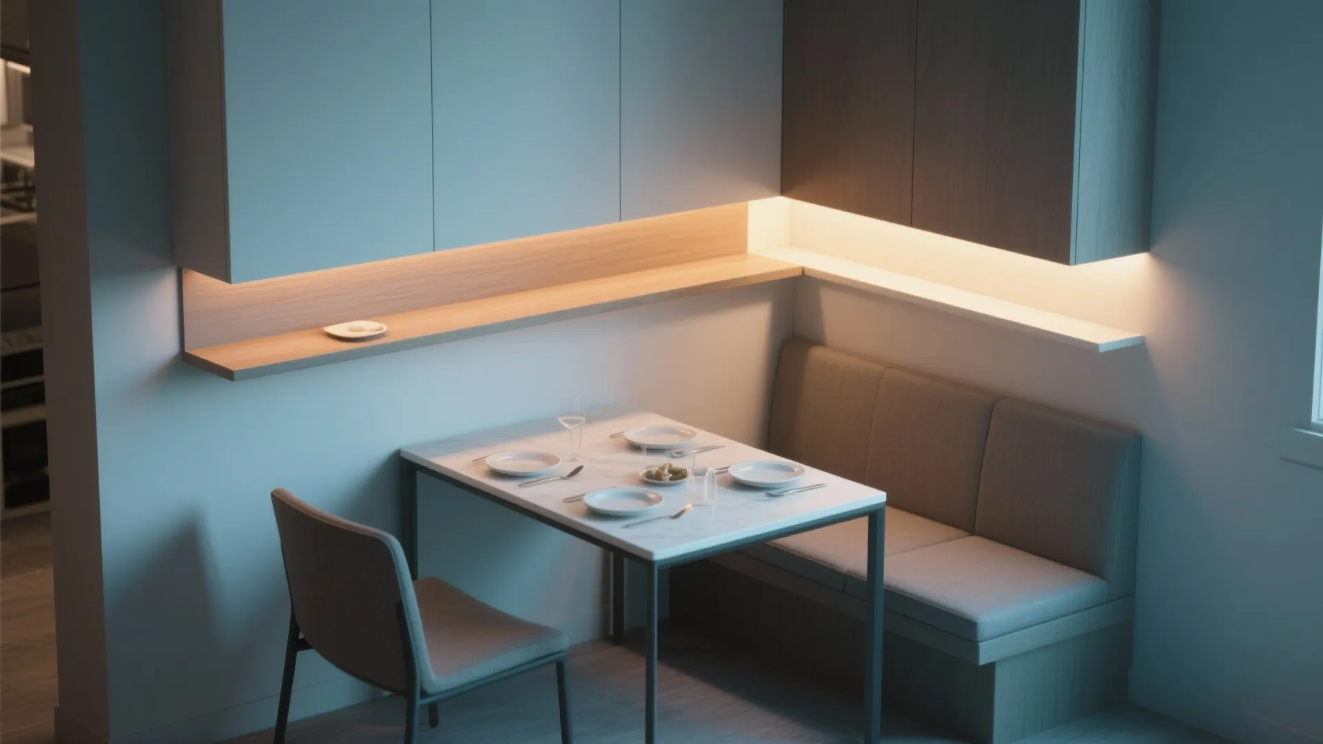 5. Integrated LED strip under a floating shelf for modern trick