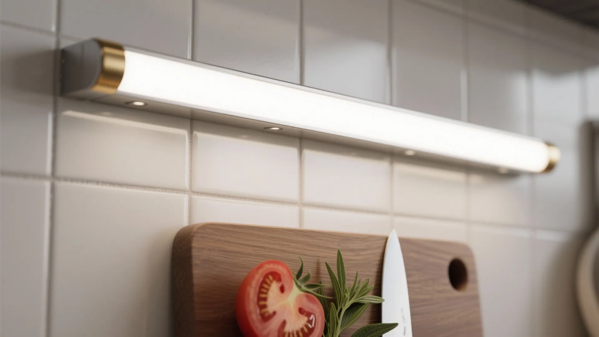1) Minimalist LED Task Bars Along the Backsplash