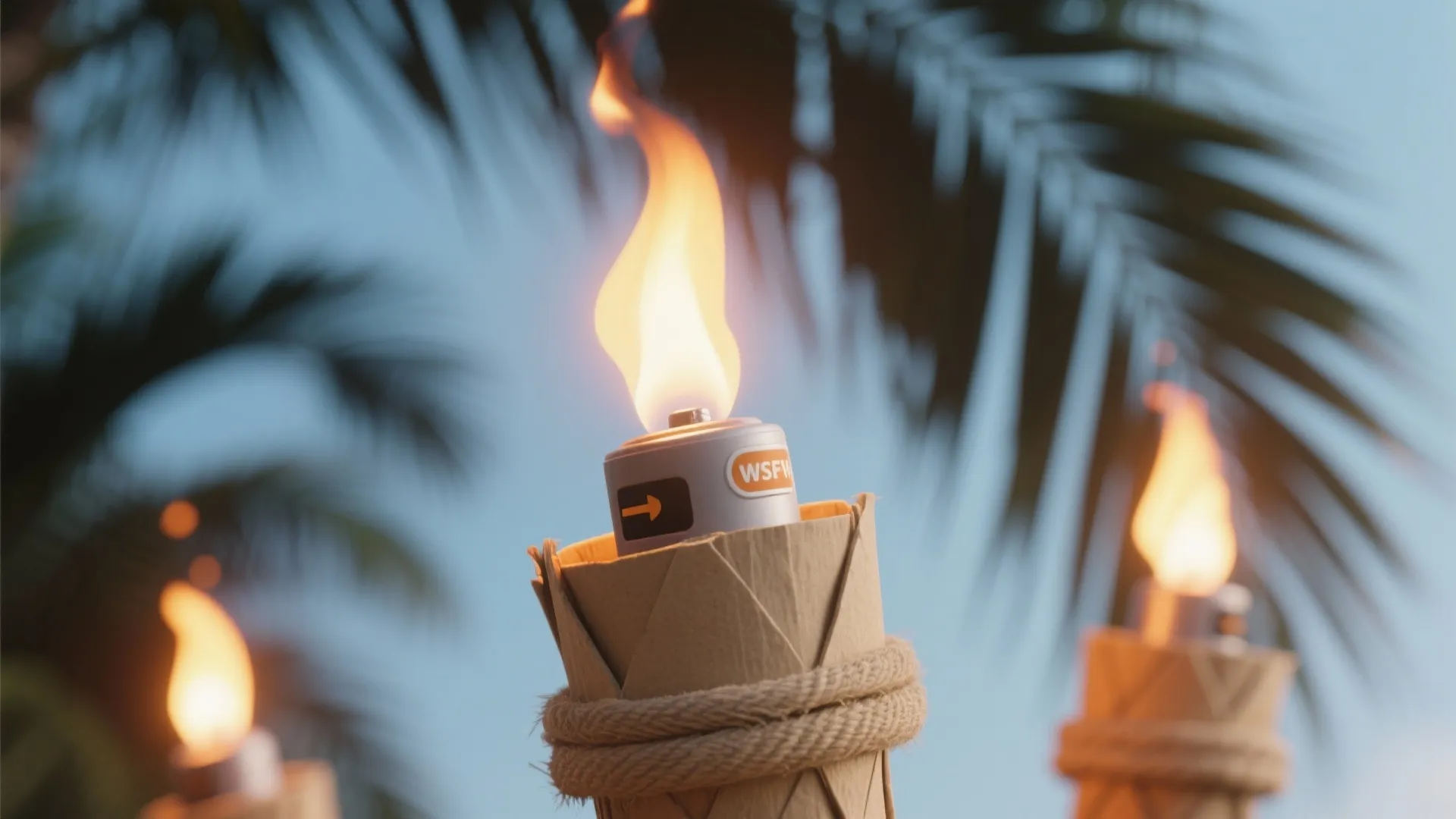 2. LED Tiki Torches and Palm Silhouettes