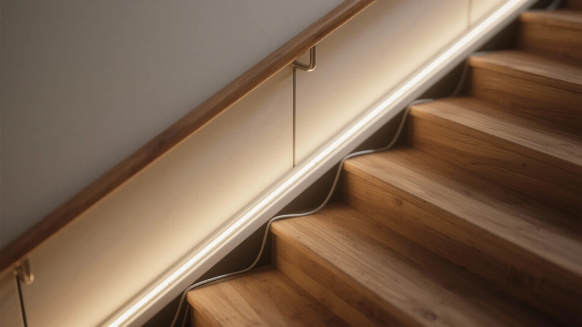 1. Linear LED strips hidden under the handrail