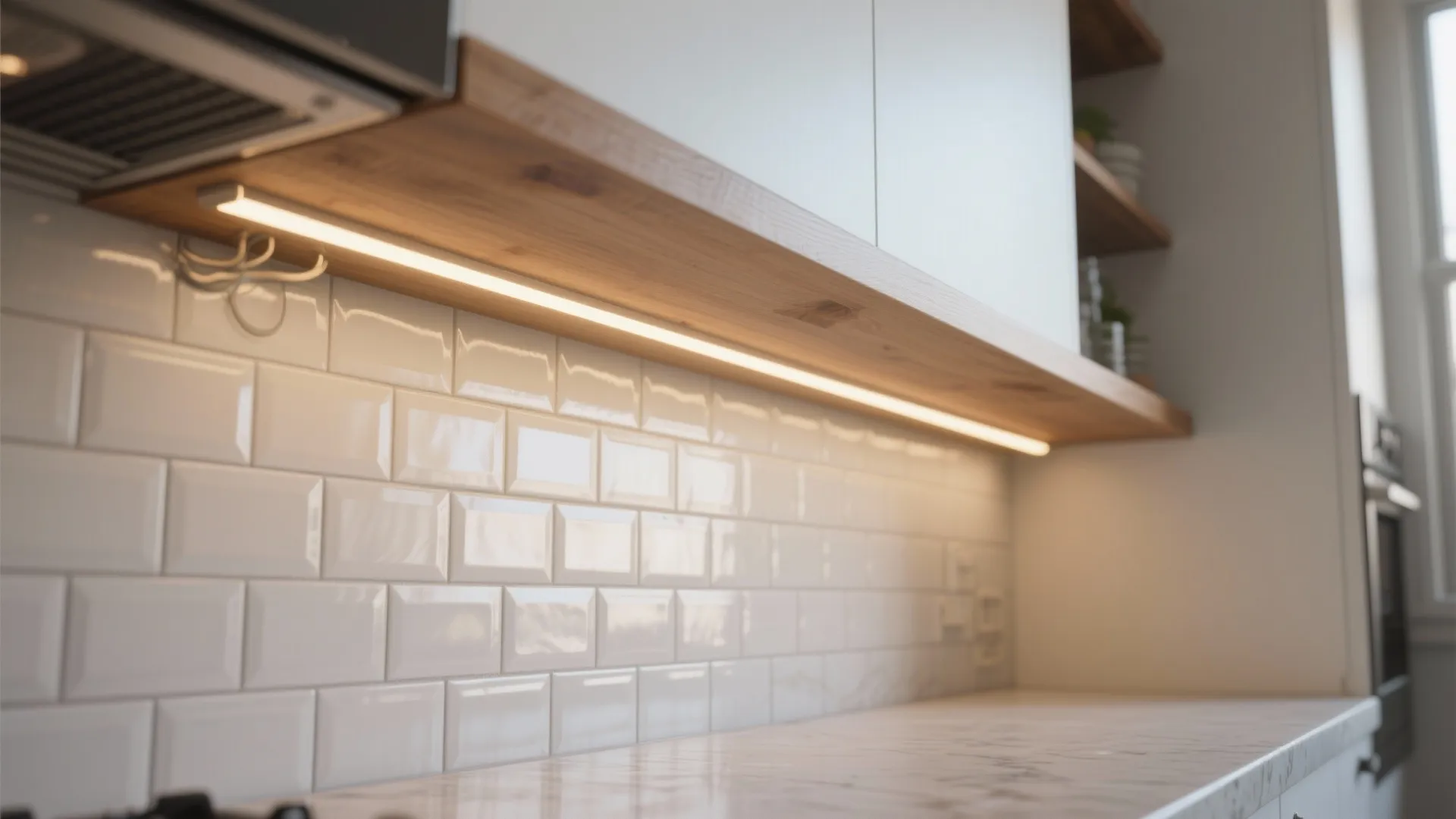 2: Integrated lighting under floating shelves
