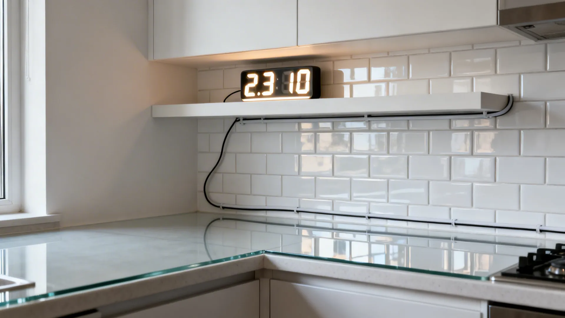 Digital LED Clock with Big Numbers (Under-Cabinet or Shelf)