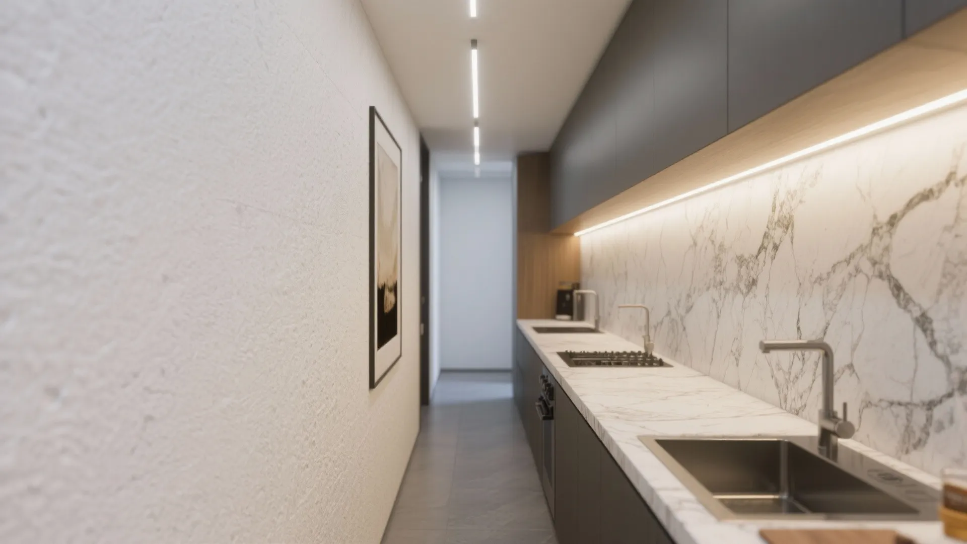 2. Slim LED wall washers to make the wall feel wider