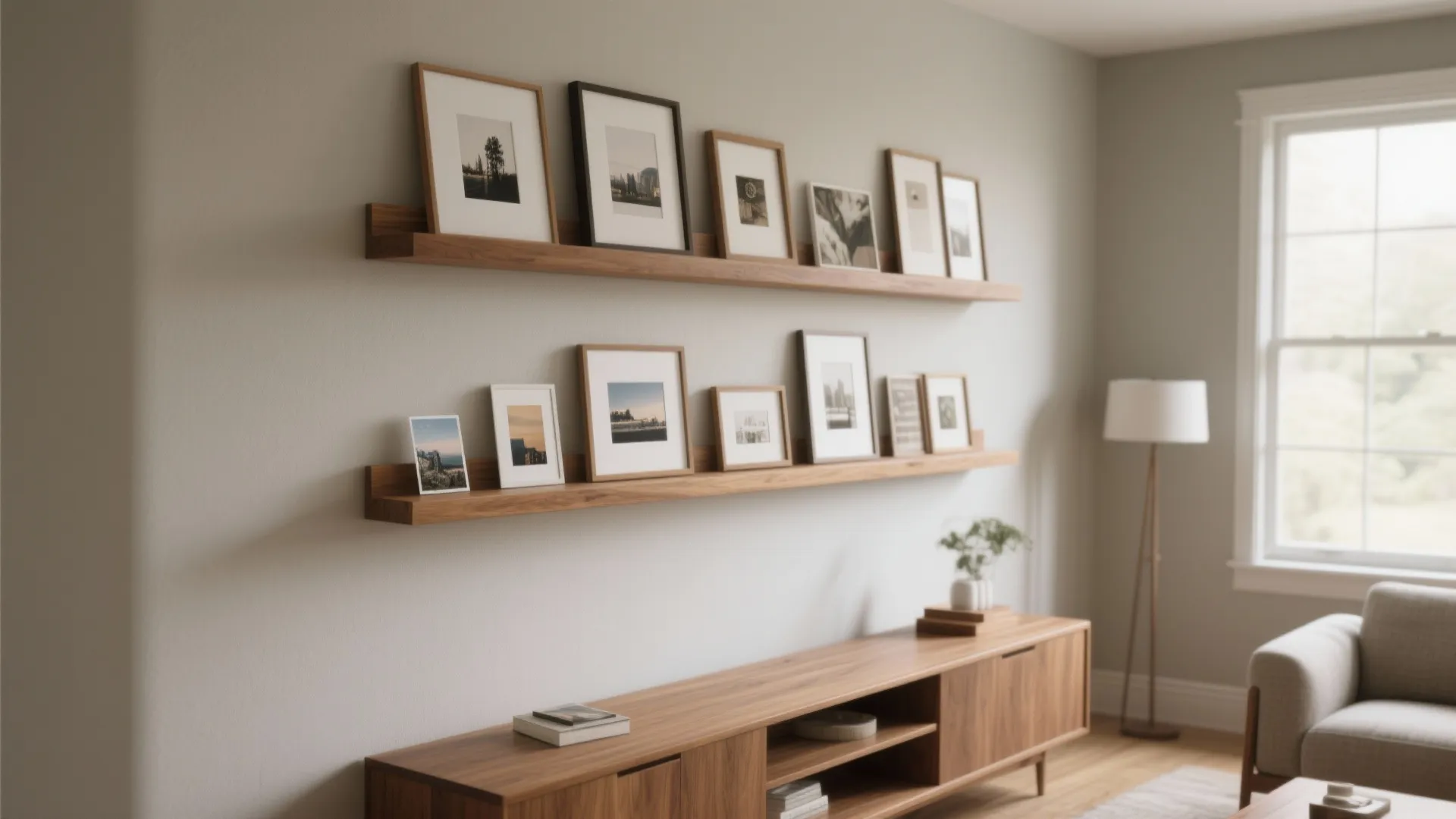 Ledge-and-Layered Wooden Frame Display