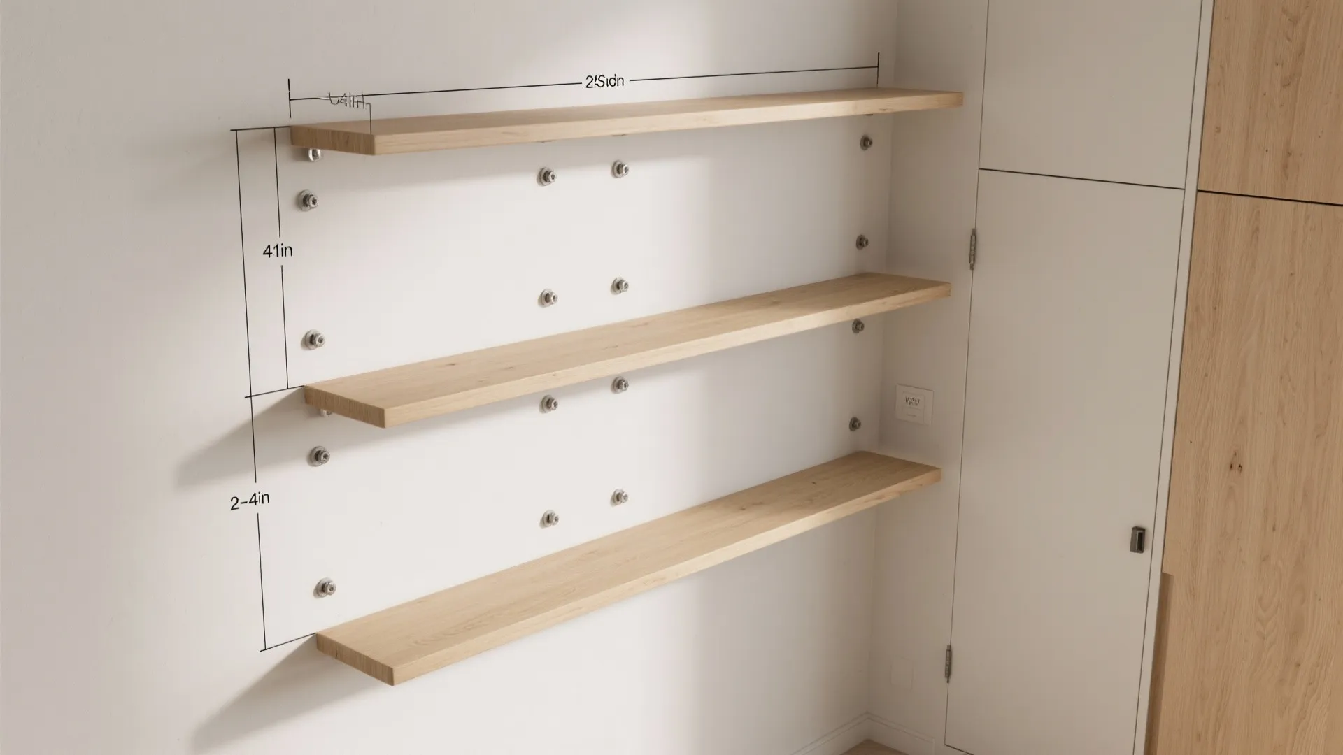 2) Floating Wood Ledges That Double as Art Rails