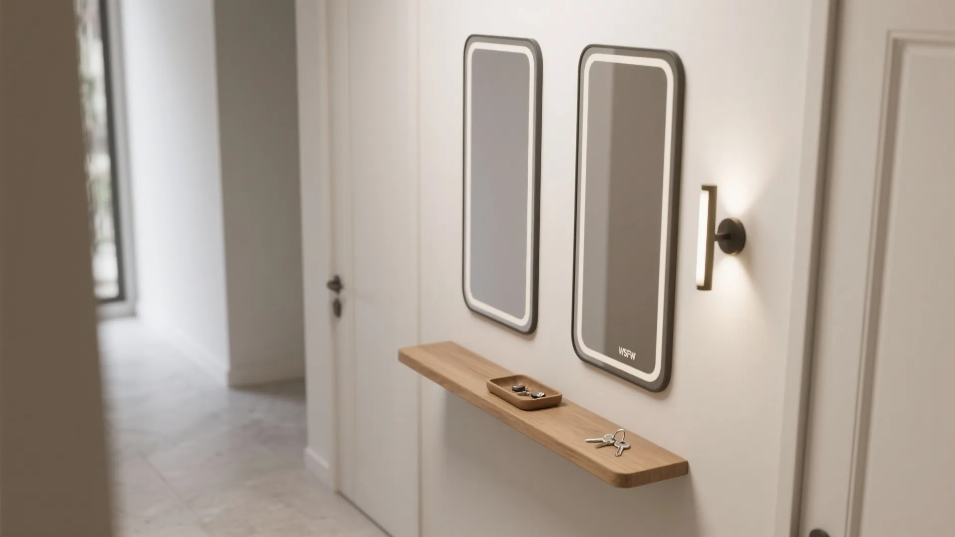 3) Ledge-depth shelf + mirror combo