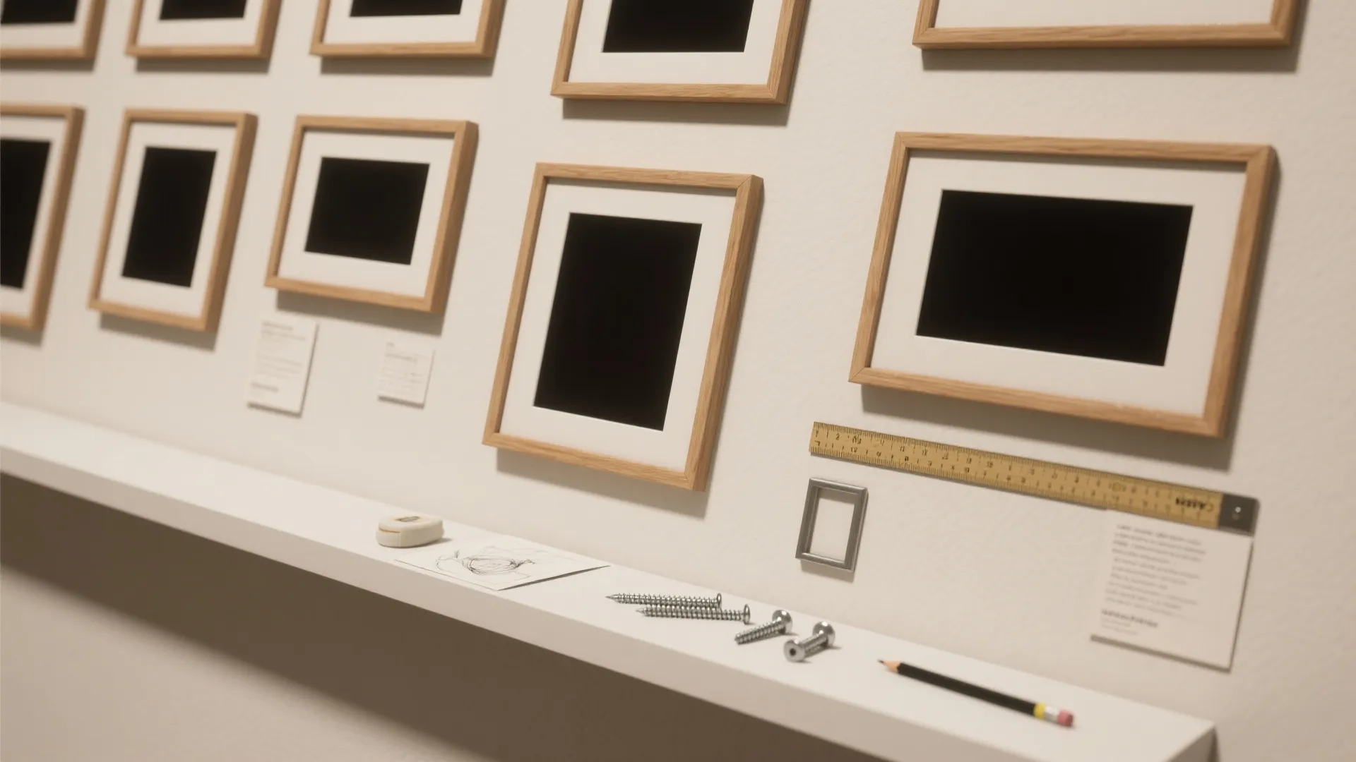 Gallery Wall with Integrated Ledge Above the Bed