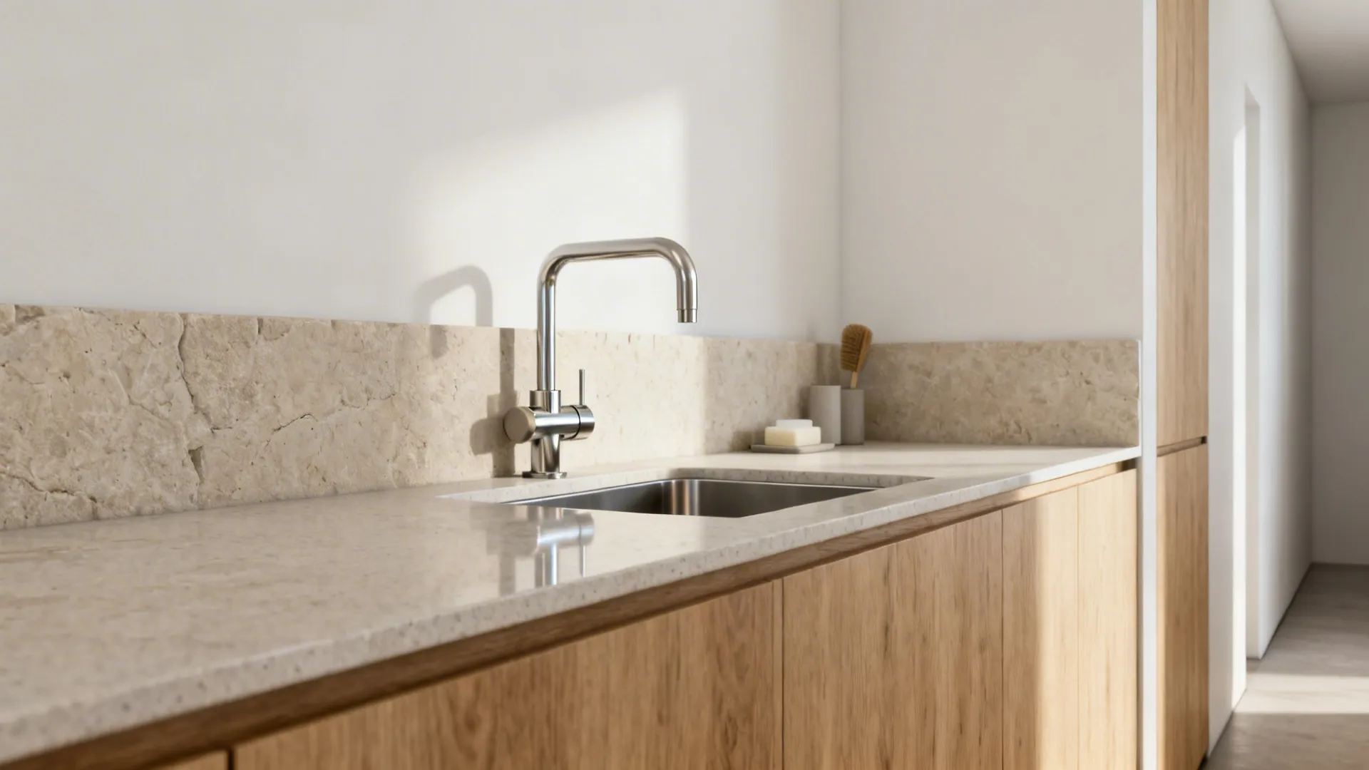 Backsplash ledge with wall-mounted faucet