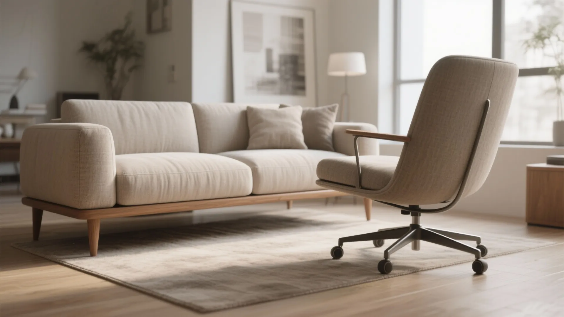 4. Loveseat on Legs + Swivel Chair