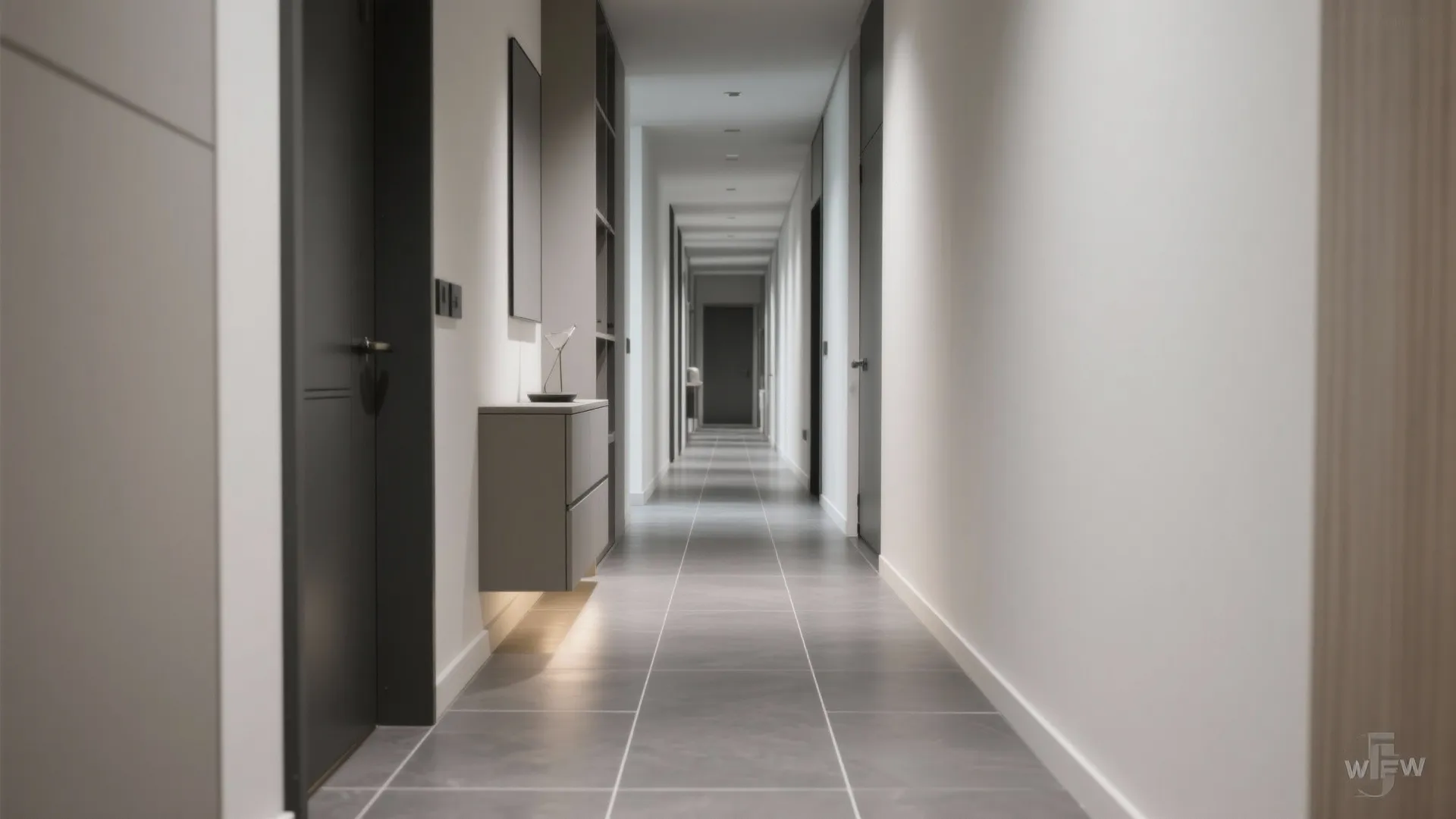 Large-format porcelain to visually widen narrow halls