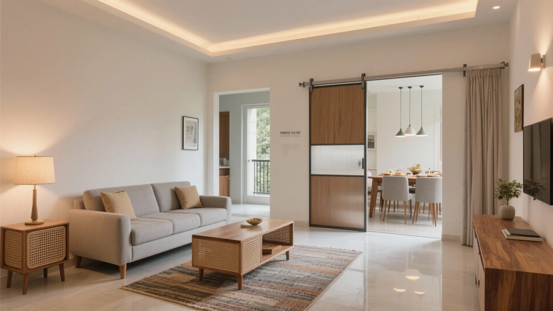 L-Shaped Living–Dining Flow with Sliding Partitions