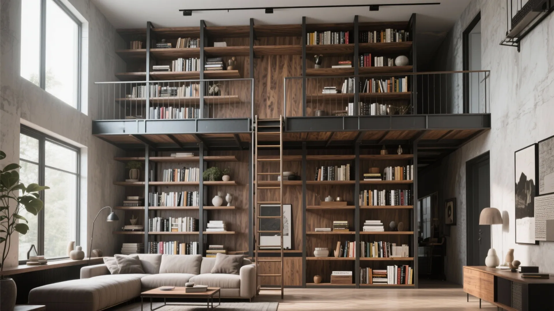 Open Shelving with a Library Ladder