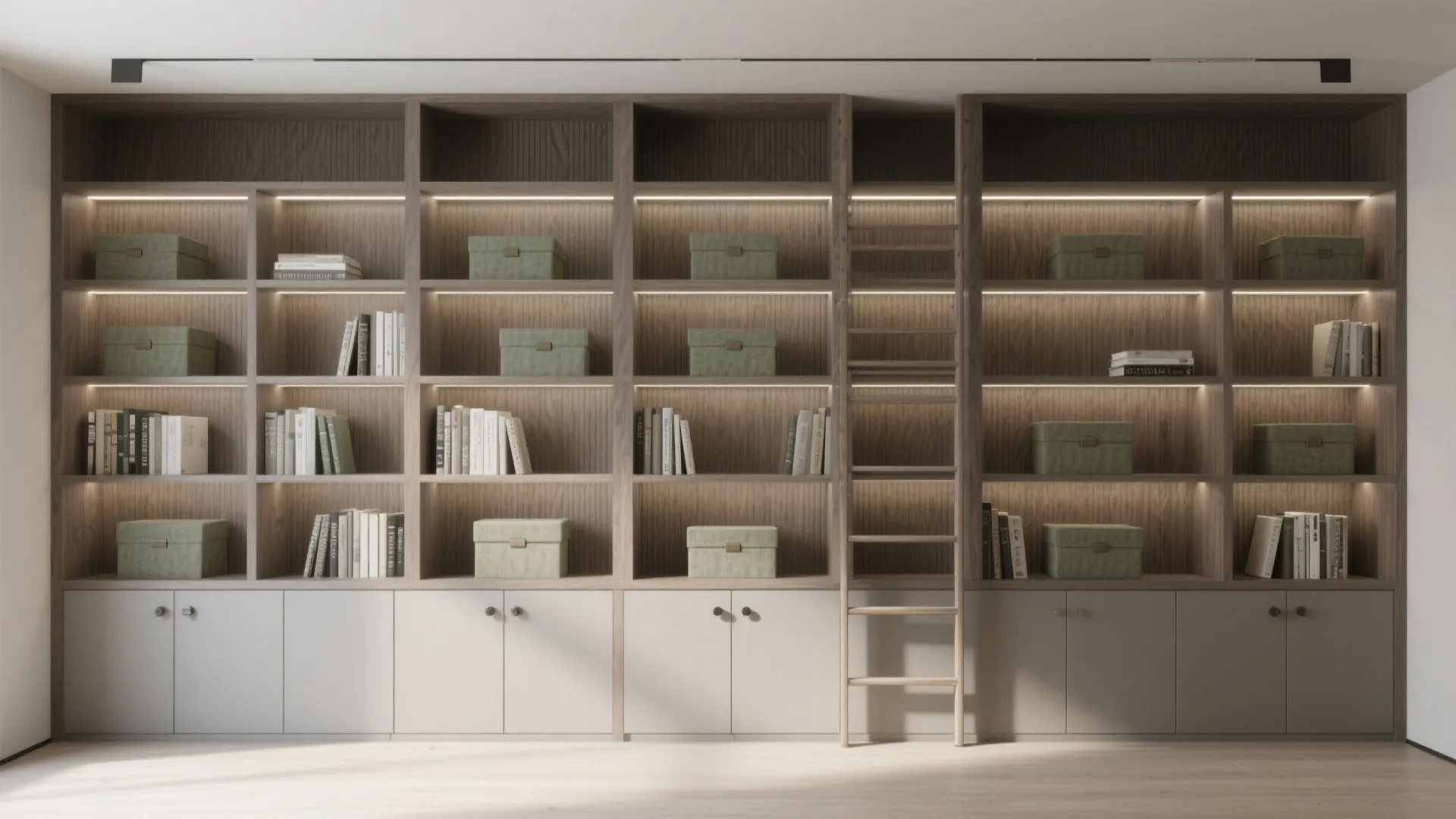 Floor-to-Ceiling Library Wall with Hidden Storage