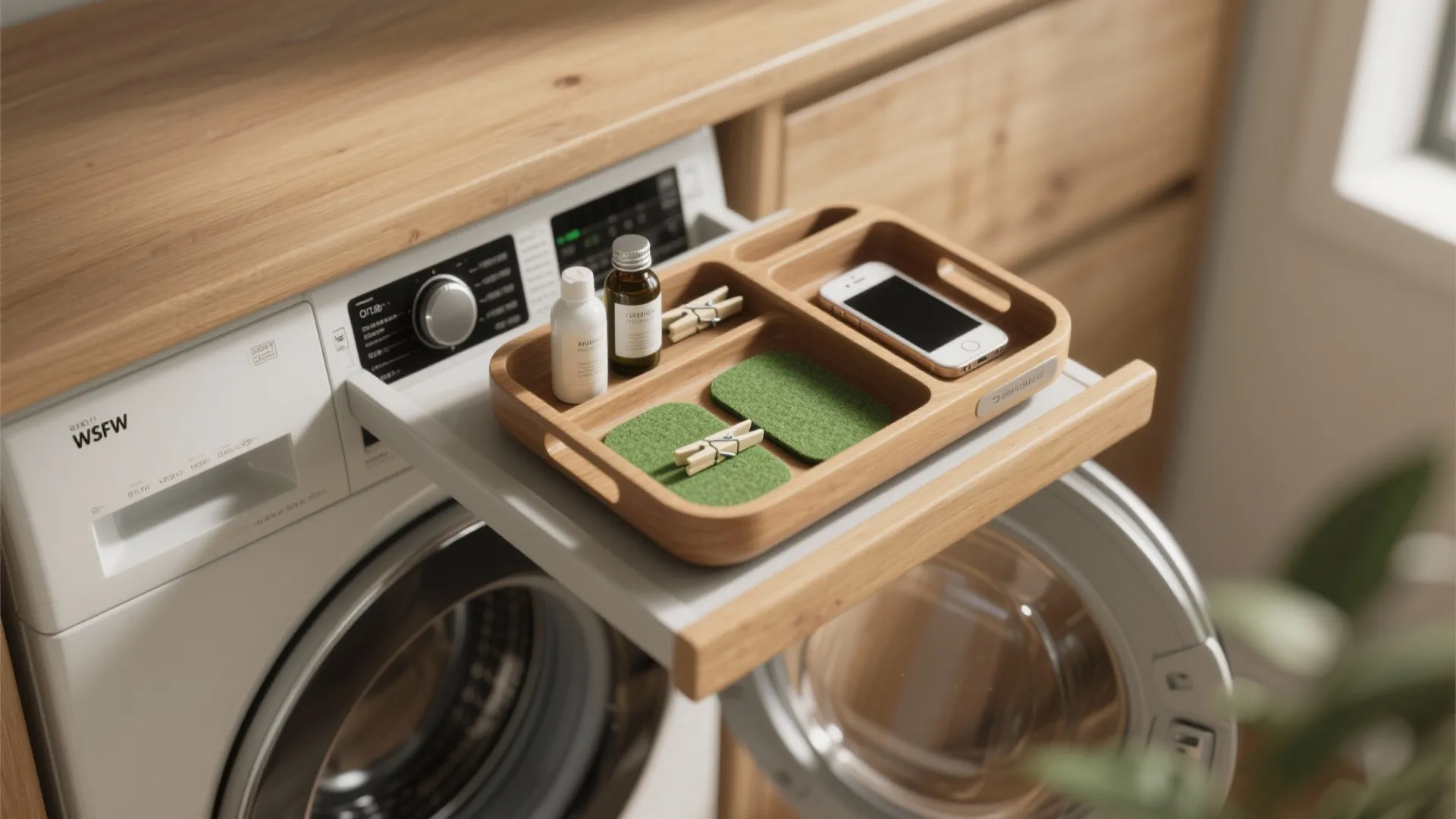 5. Use slim organizers on the washing machine lid