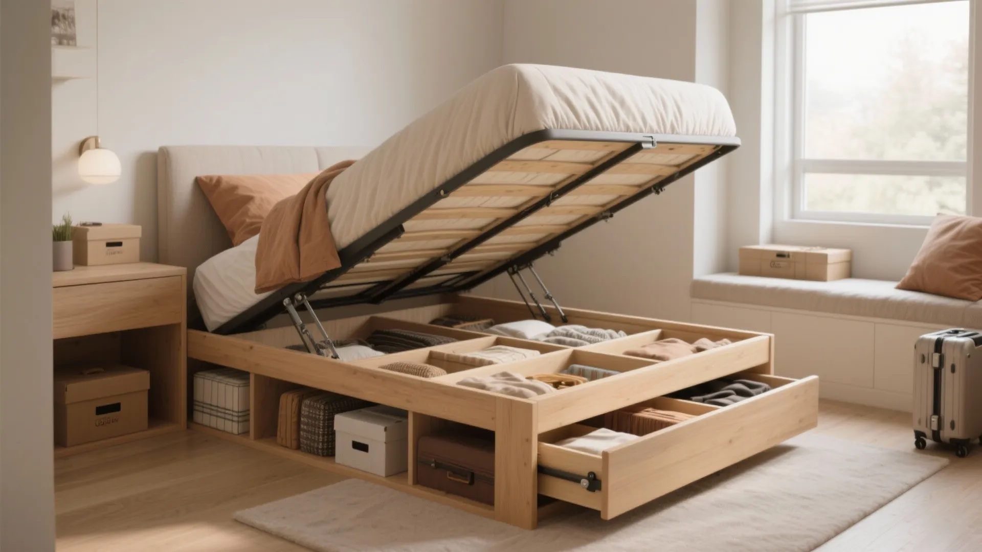 1. Lift-up or storage bed: sleep and stash