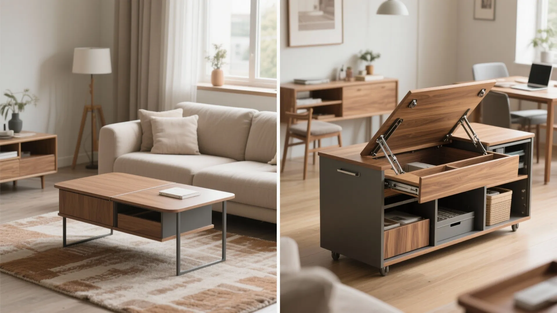 4) Lift-top, extendable, or convertible tables that work overtime