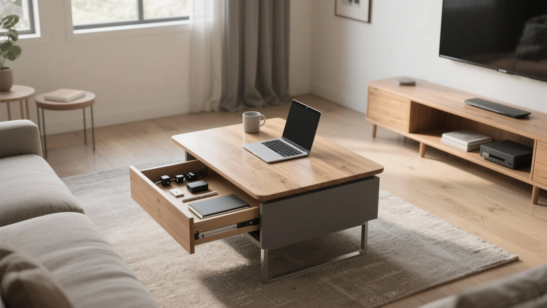 Lift-top coffee table with hidden storage