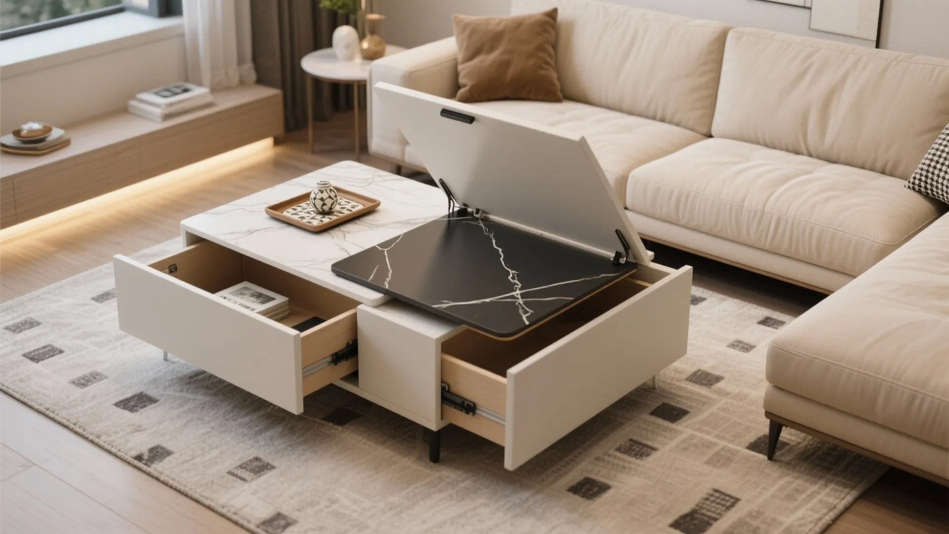2. Lift-Top Coffee Table with Storage