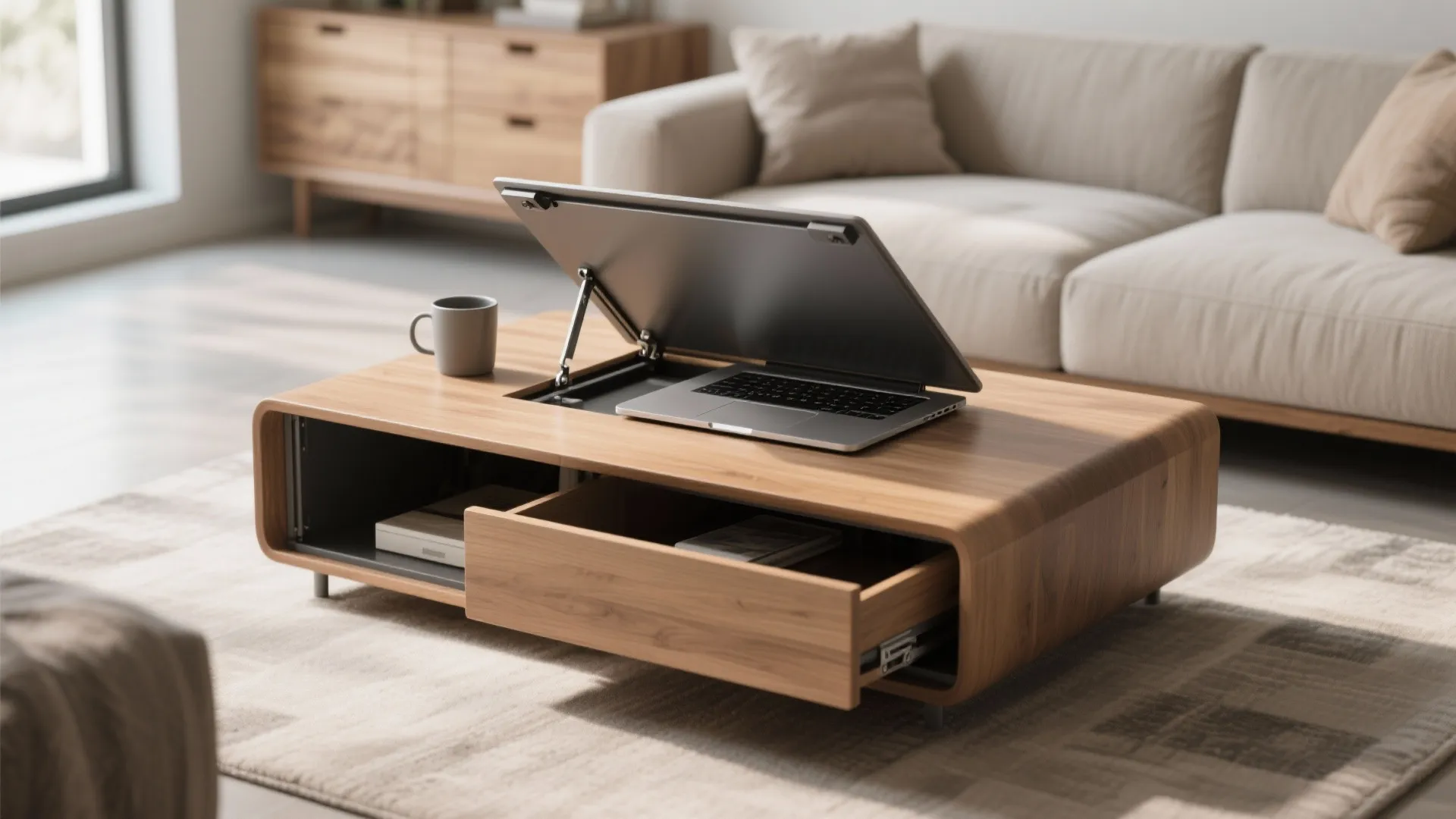 3. Lift-top coffee table for multi-use living