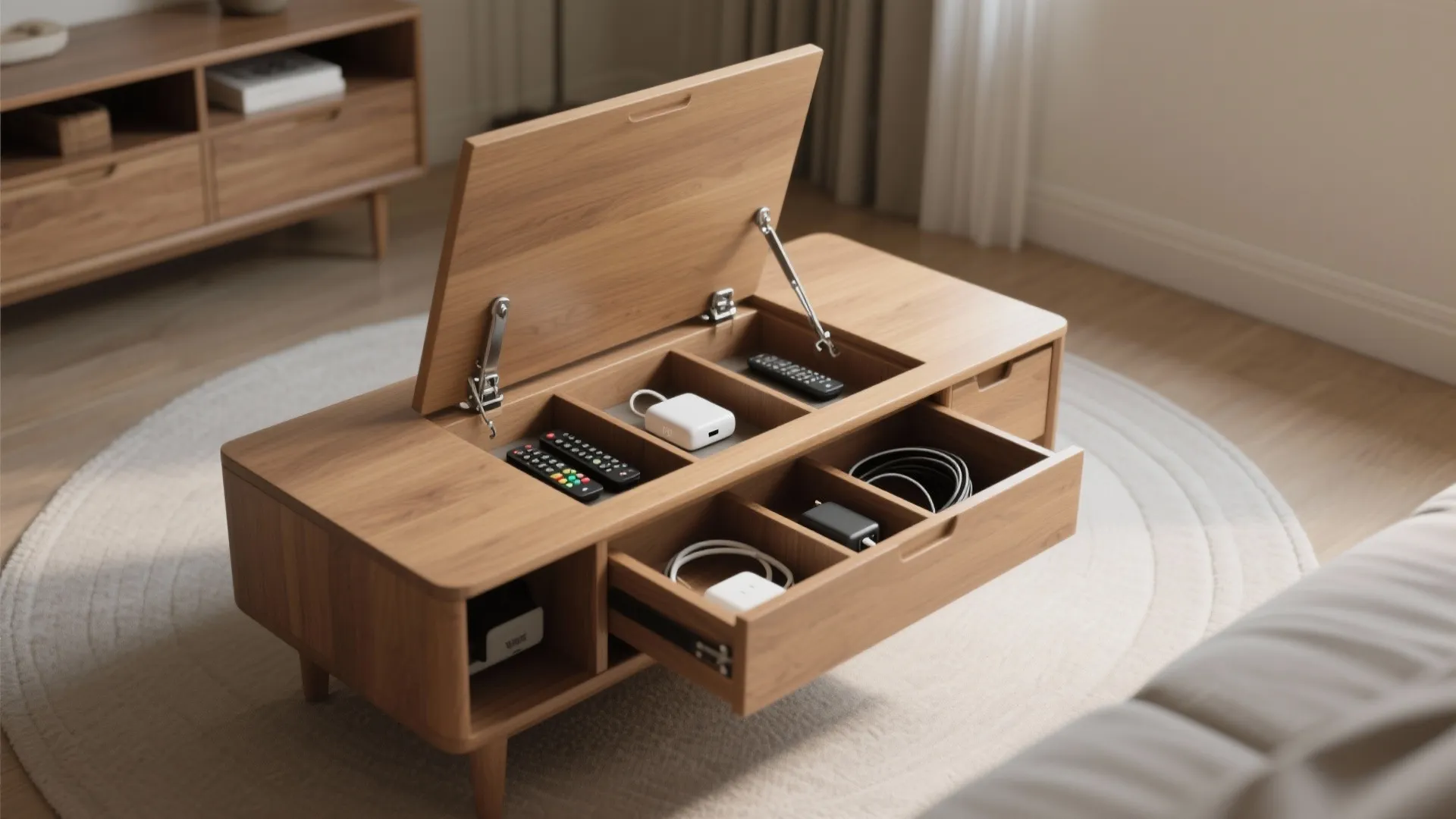 Lift-Top Storage Table for Hidden Utility