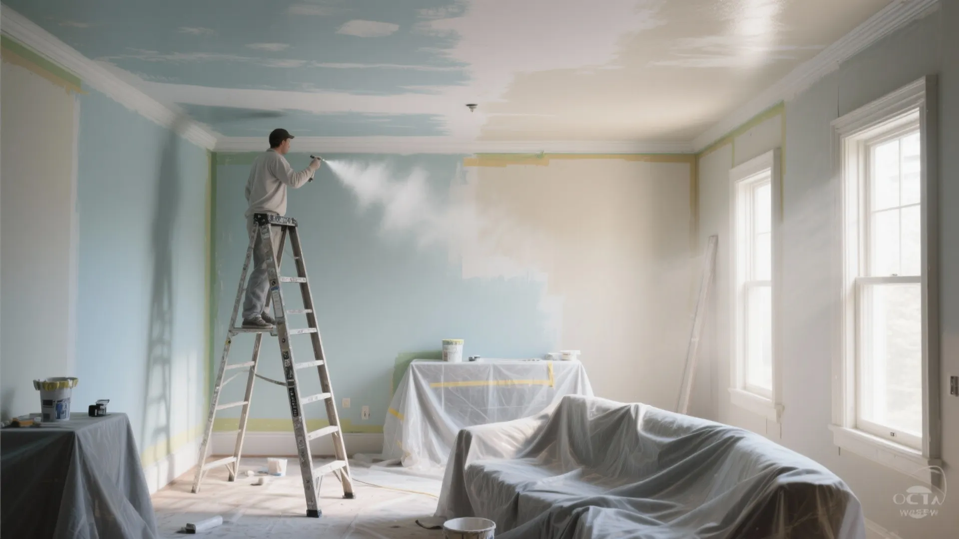 2. Ceiling sprays to “lift” low rooms