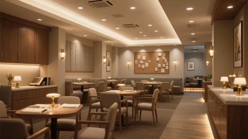Modern Commercial Lounge Design with Warm Lighting