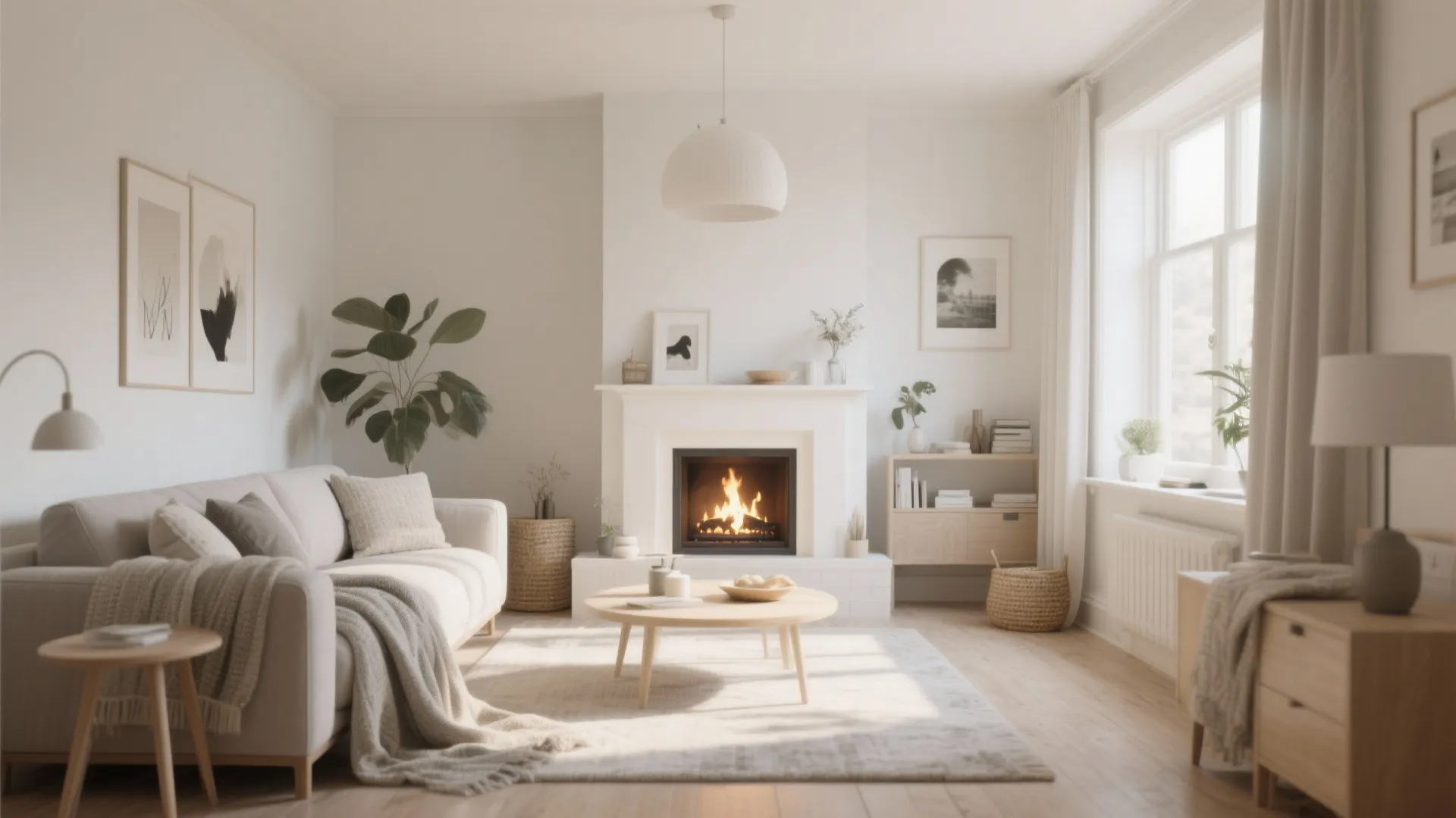 Light airy small living room color scheme with fireplace