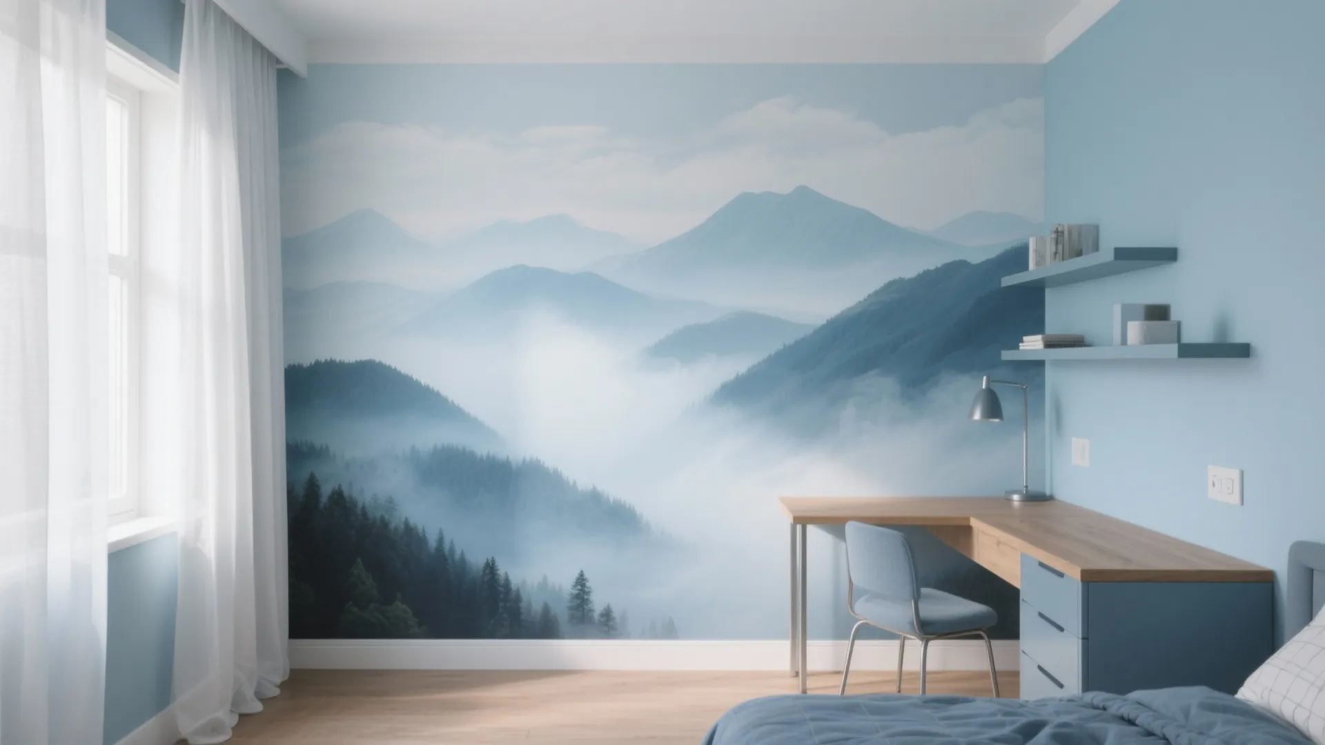Dreamy mural, light blue base
