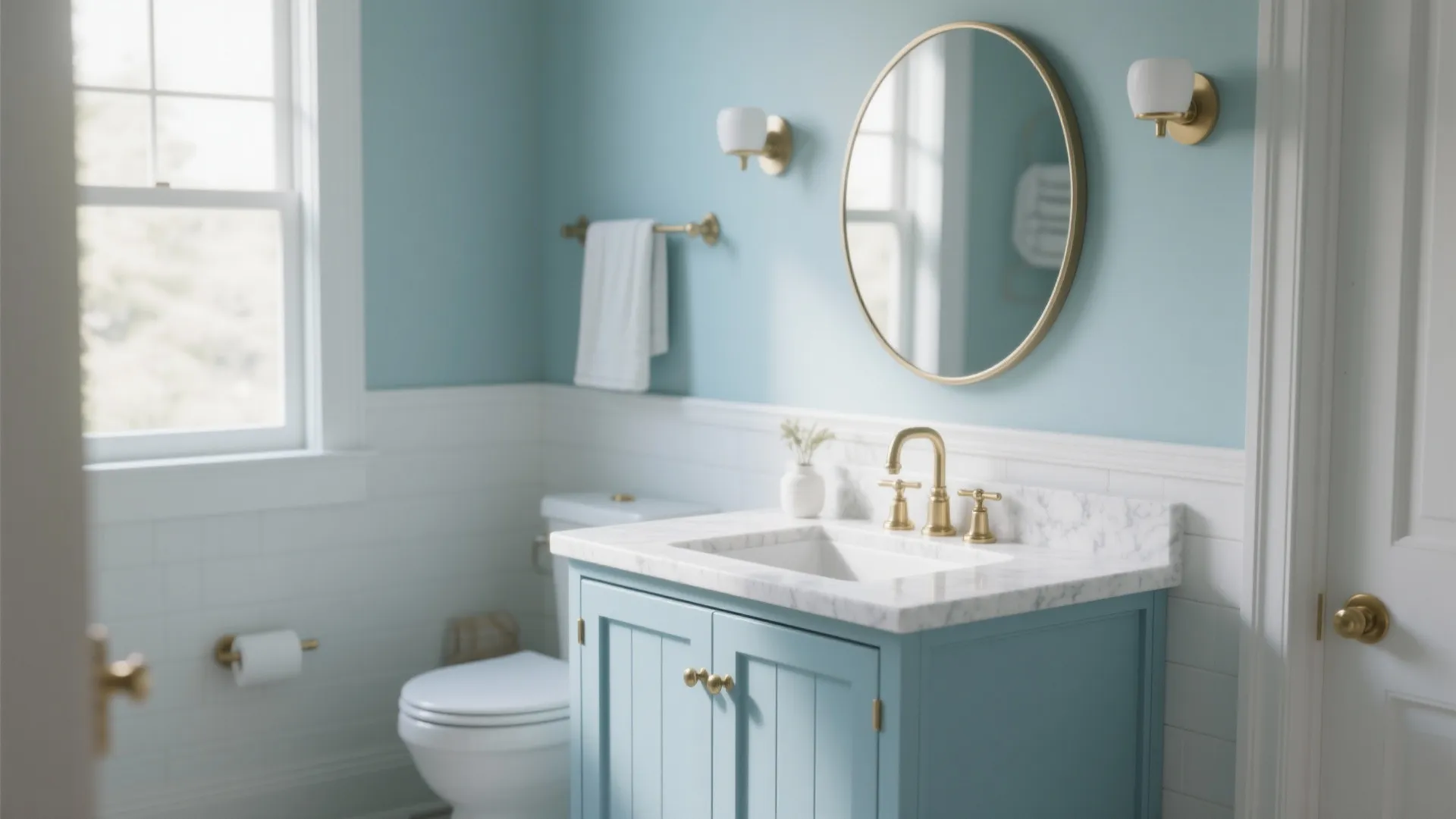 4. Blue Vanity for a Pop of Color