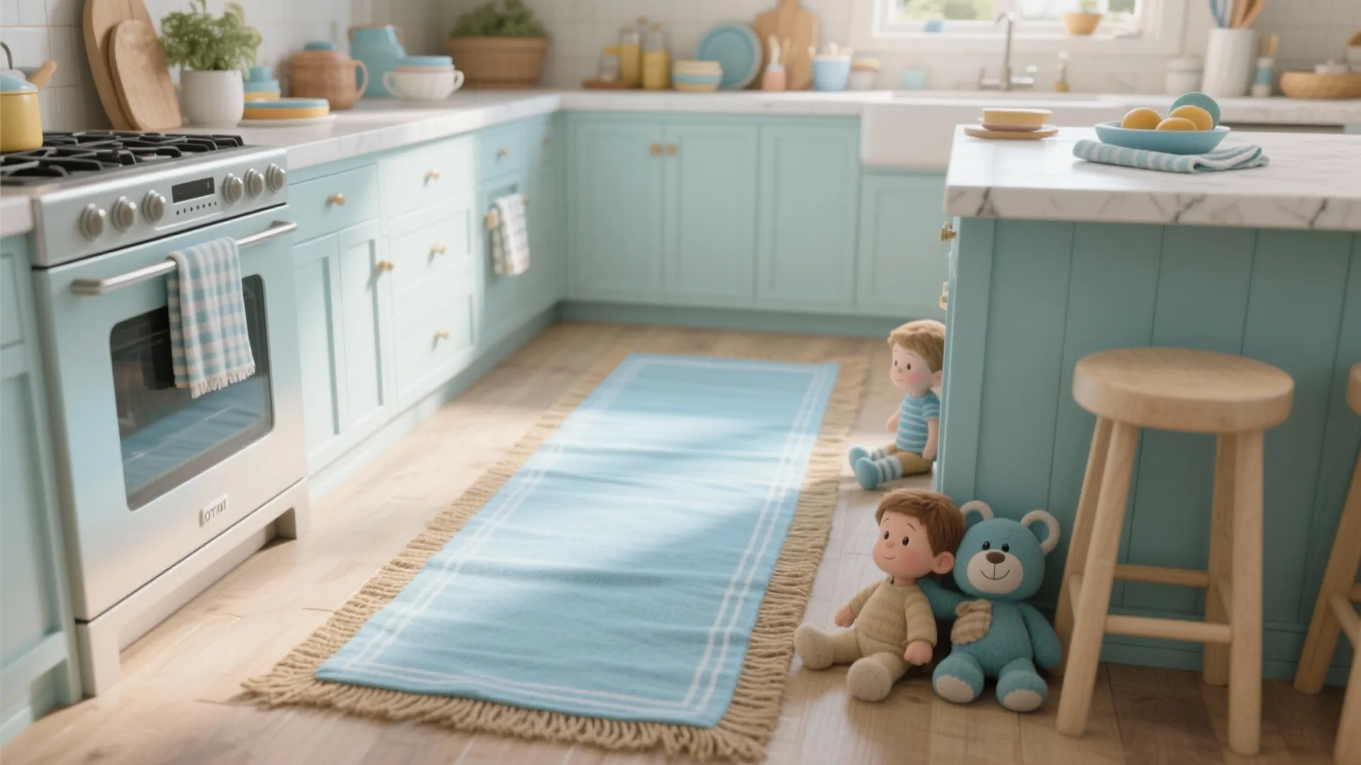 3. Light blue washable runner for families