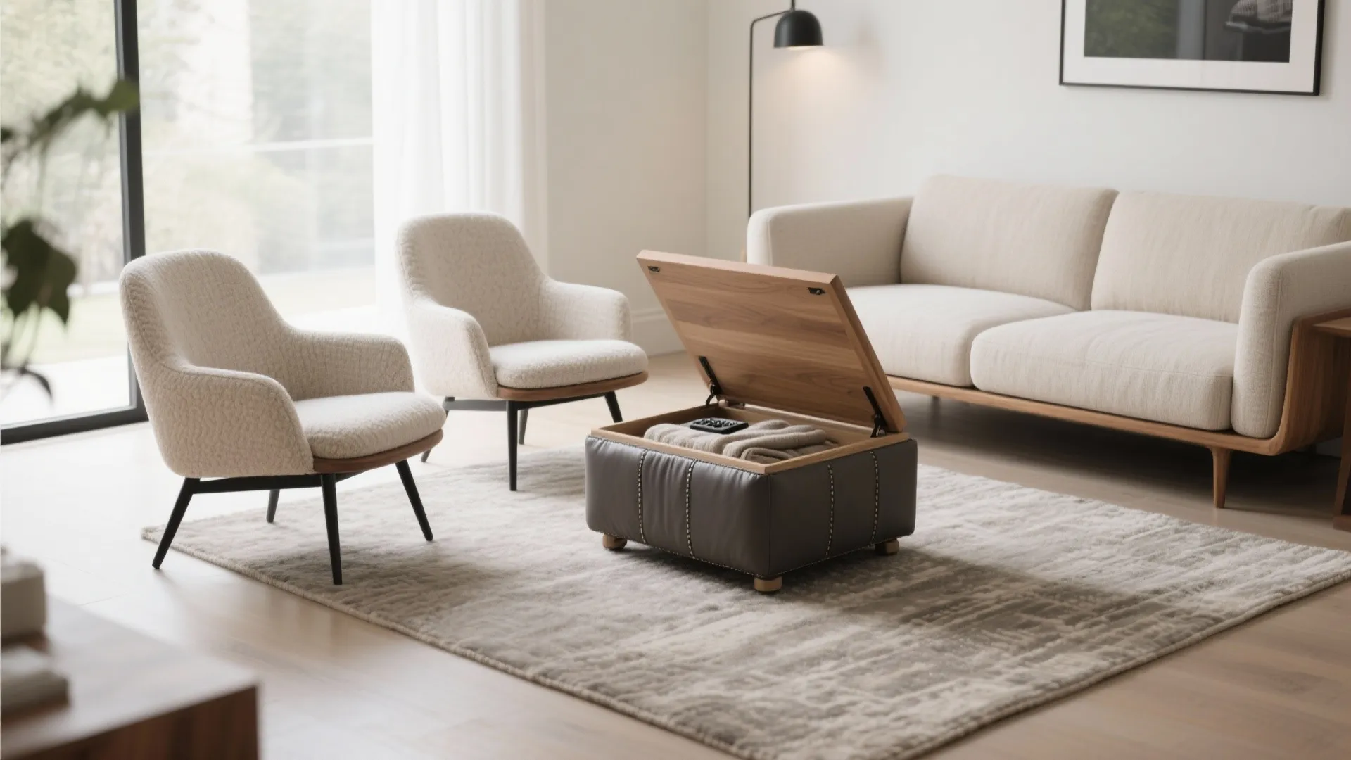 Tip 2: Pair Light Chairs and a Smart Ottoman