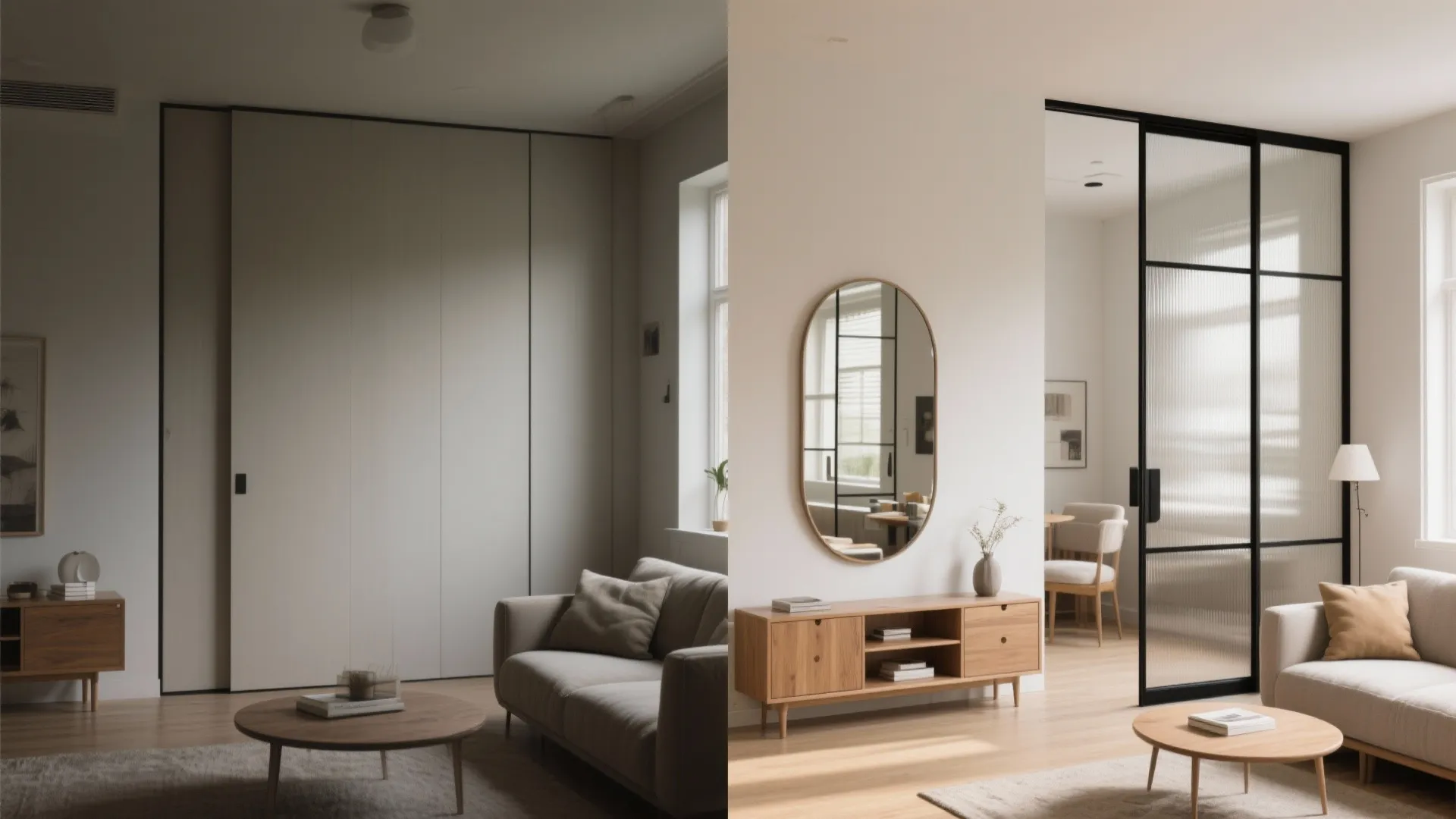 Borrowed light: glass partitions and reflective surfaces