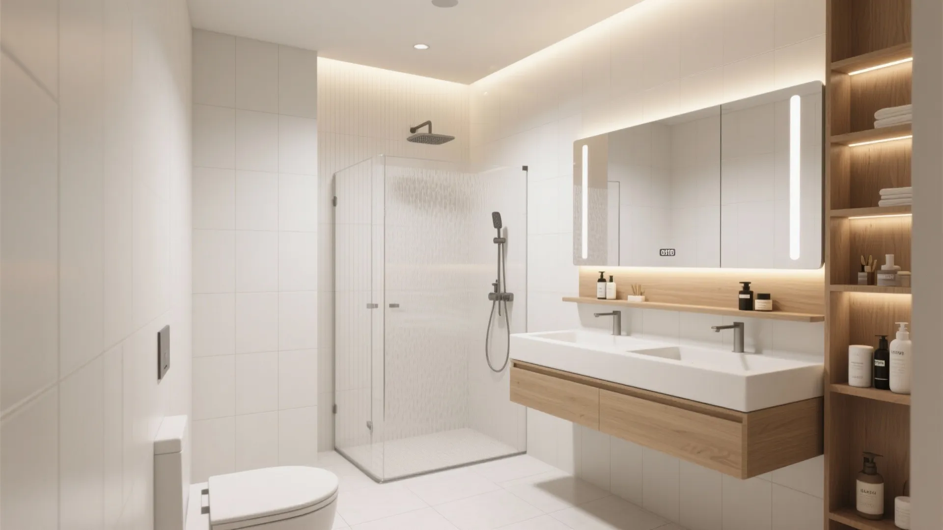 Light, color, and materials that widen the room