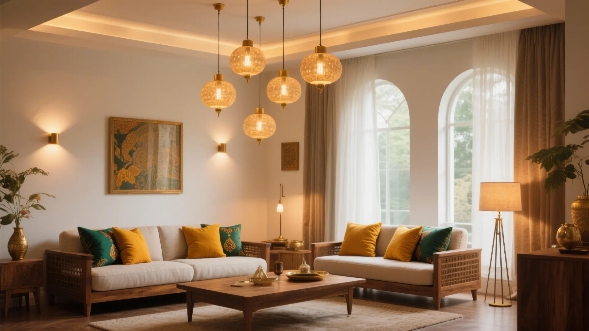 4) Light and Color: Warm Whites, Saffron Pops, and Sheer Drama