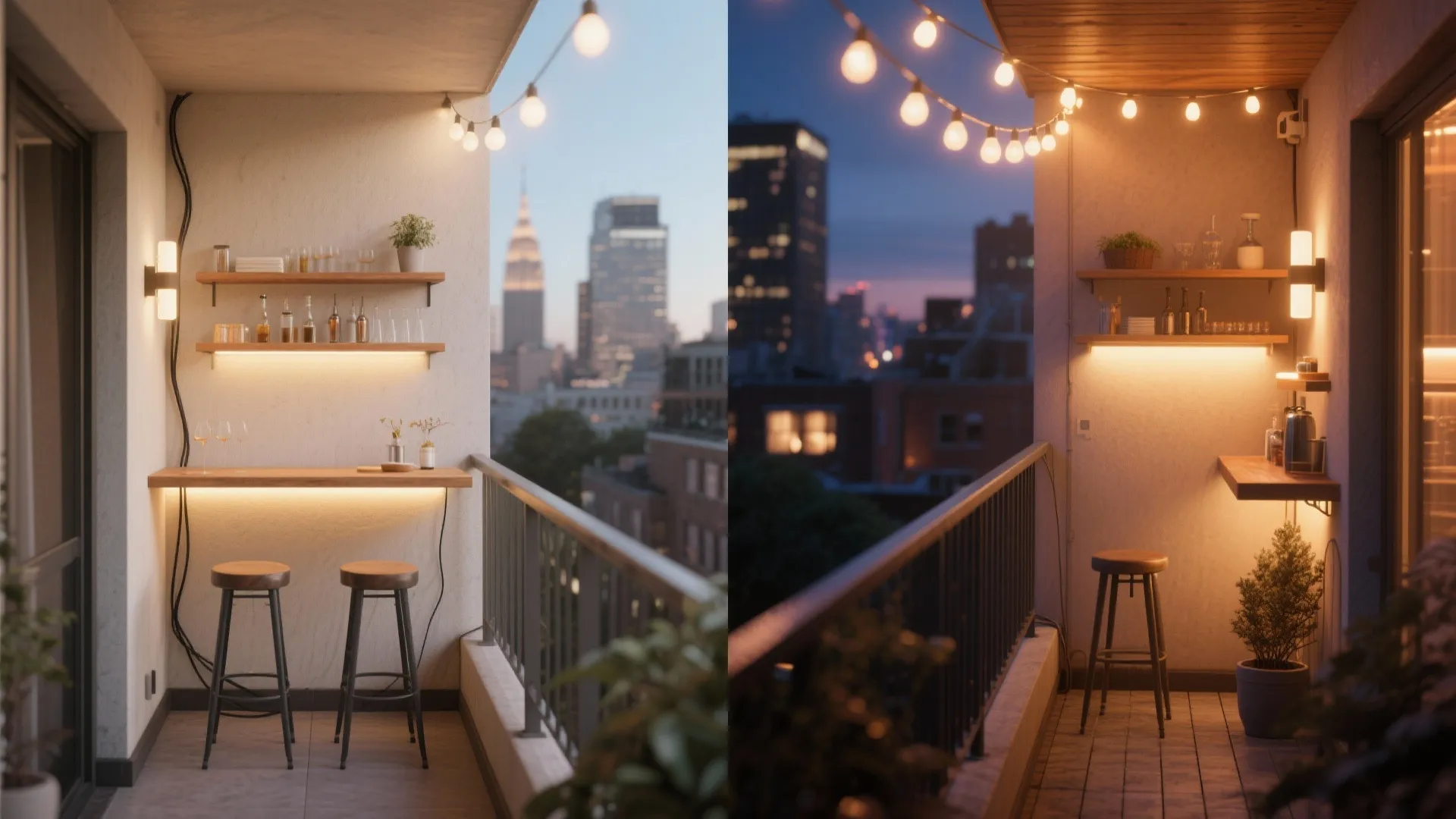 5) Layered lighting + a micro bar: evening magic