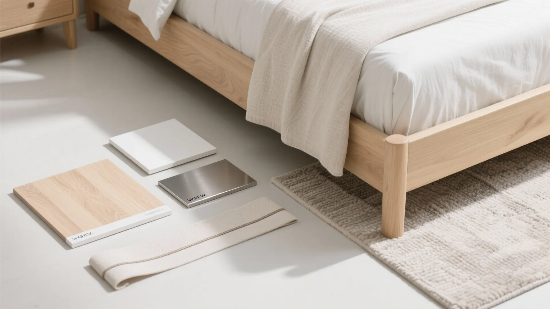 Light, reflective finishes with slim upholstered detail