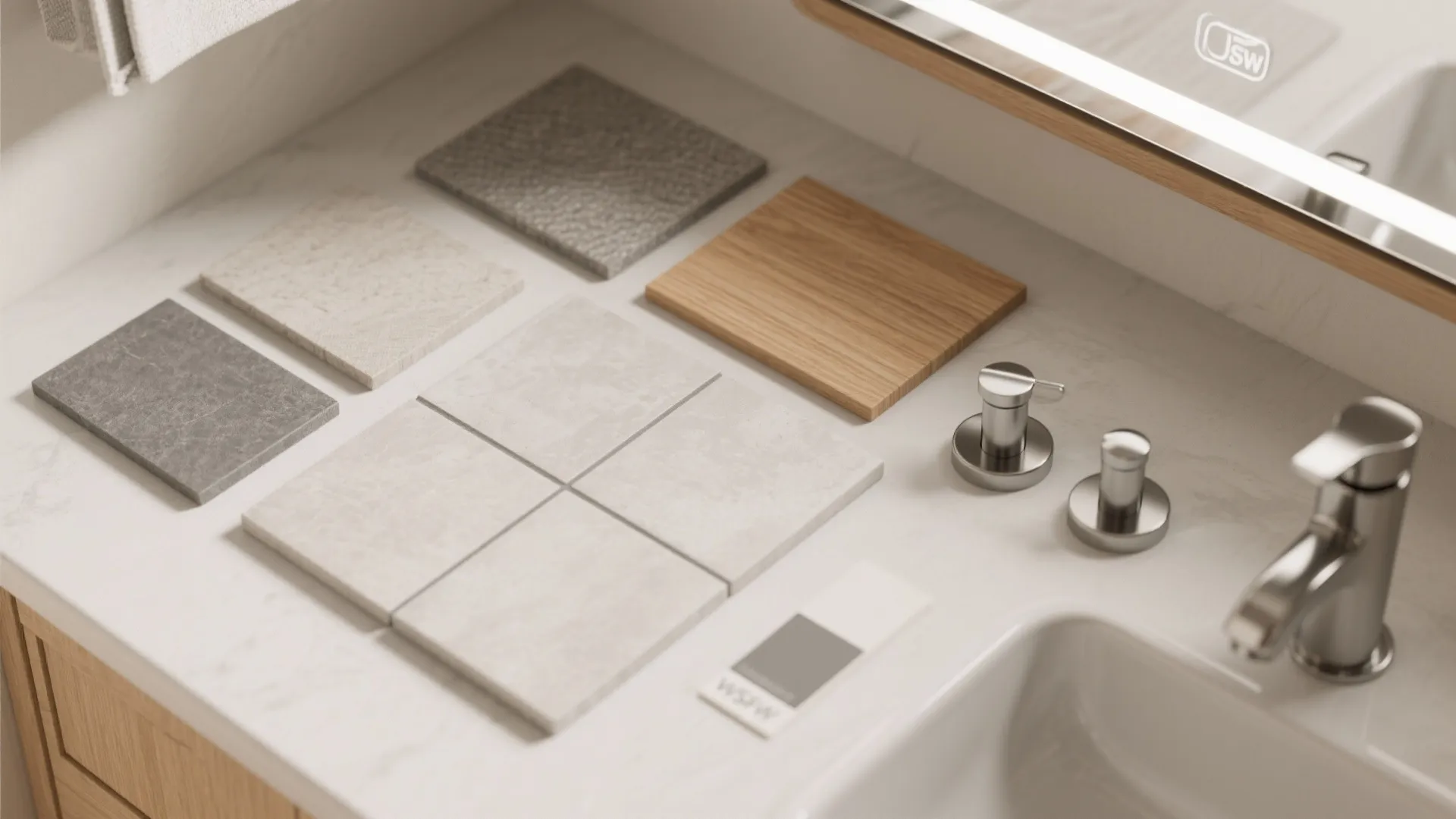 5. Use light, reflective finishes and consistent grout lines