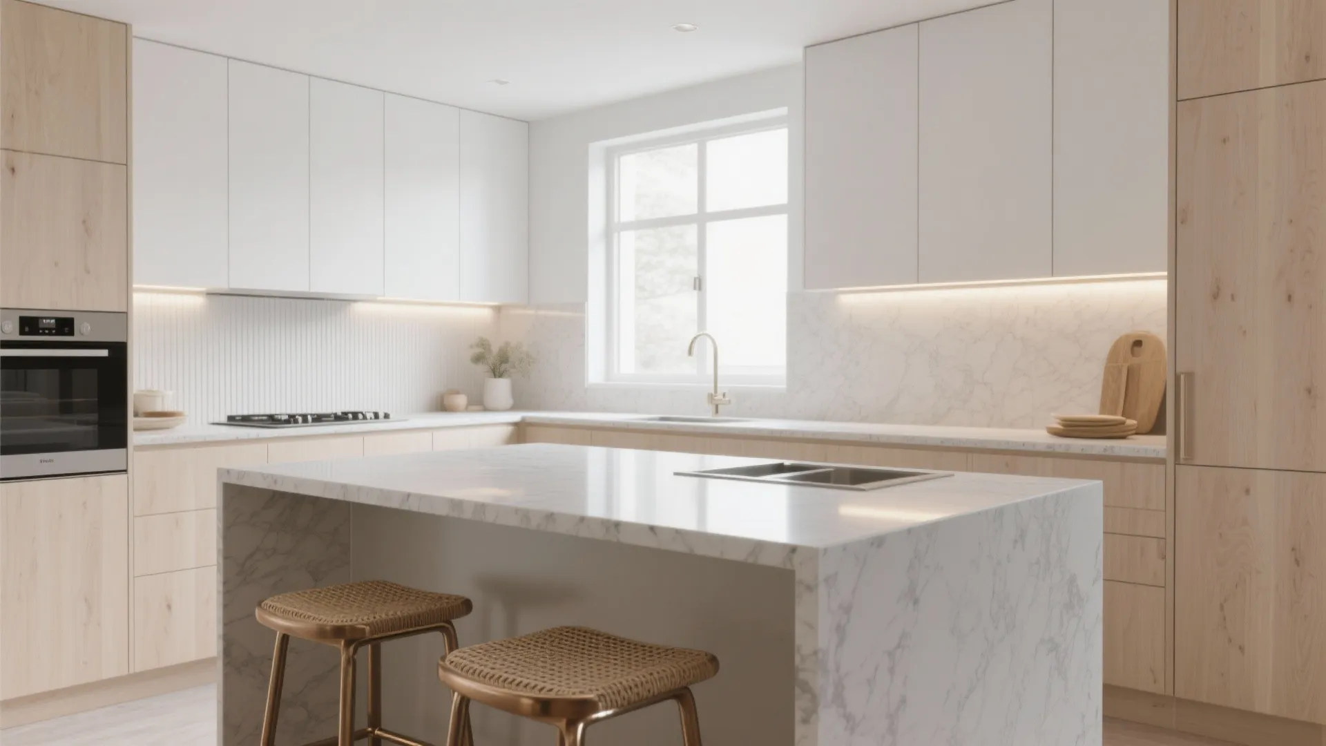 Light-loving finishes: pale woods, satin whites, and reflective details