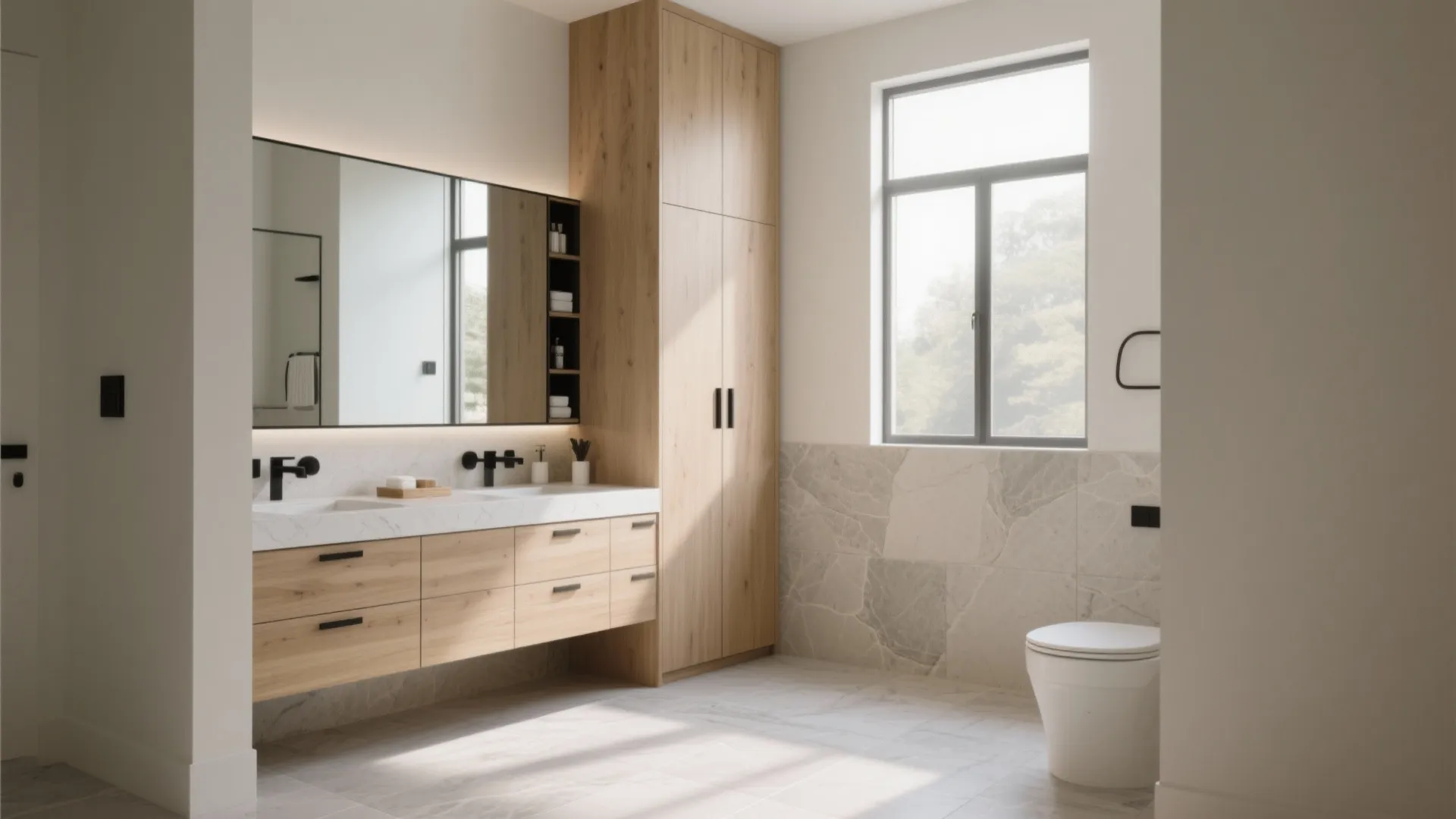 1) Light-first layout with zoned storage