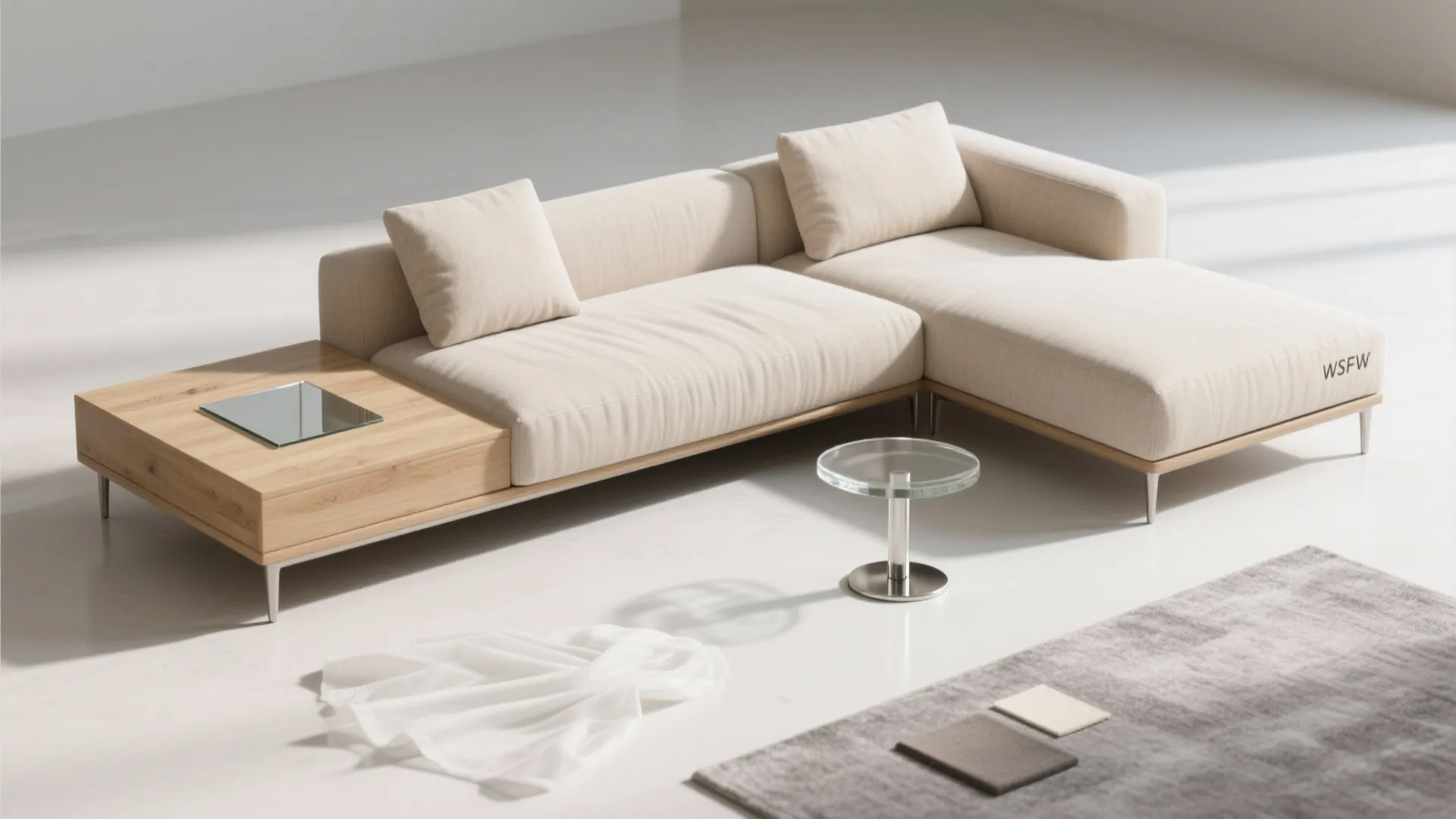 Leggy, low-profile L with light-reflective styling